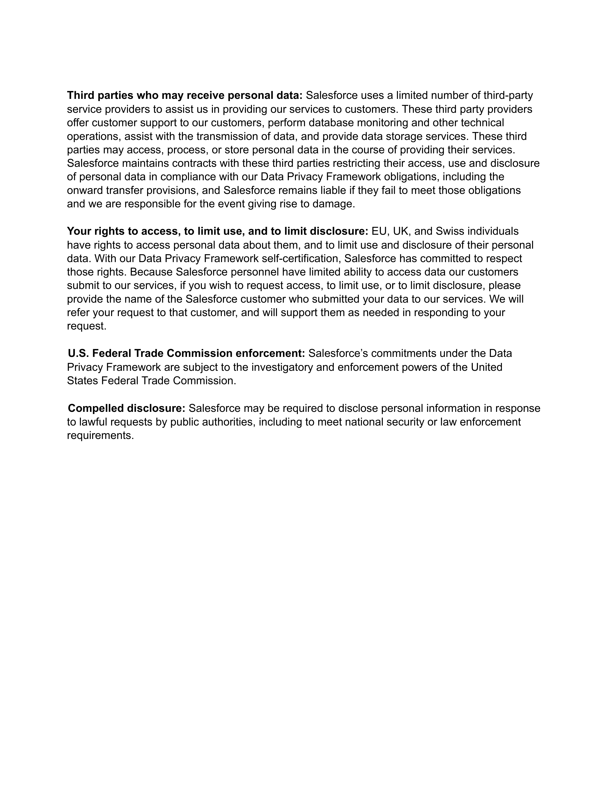 Salesforce Data Privacy Framework Certification Notice — page 2