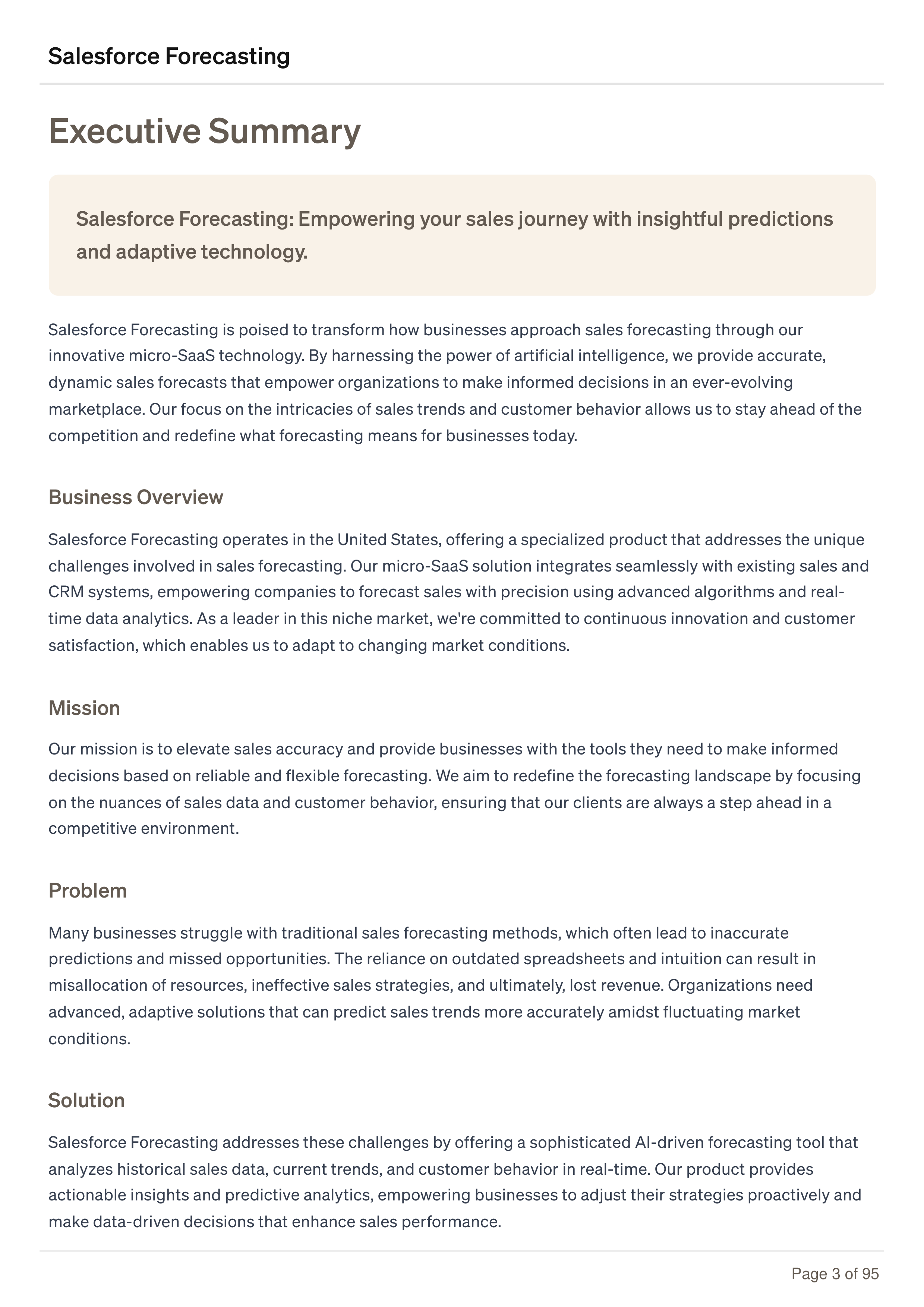 Salesforce Forecasting Business Plan — page 3