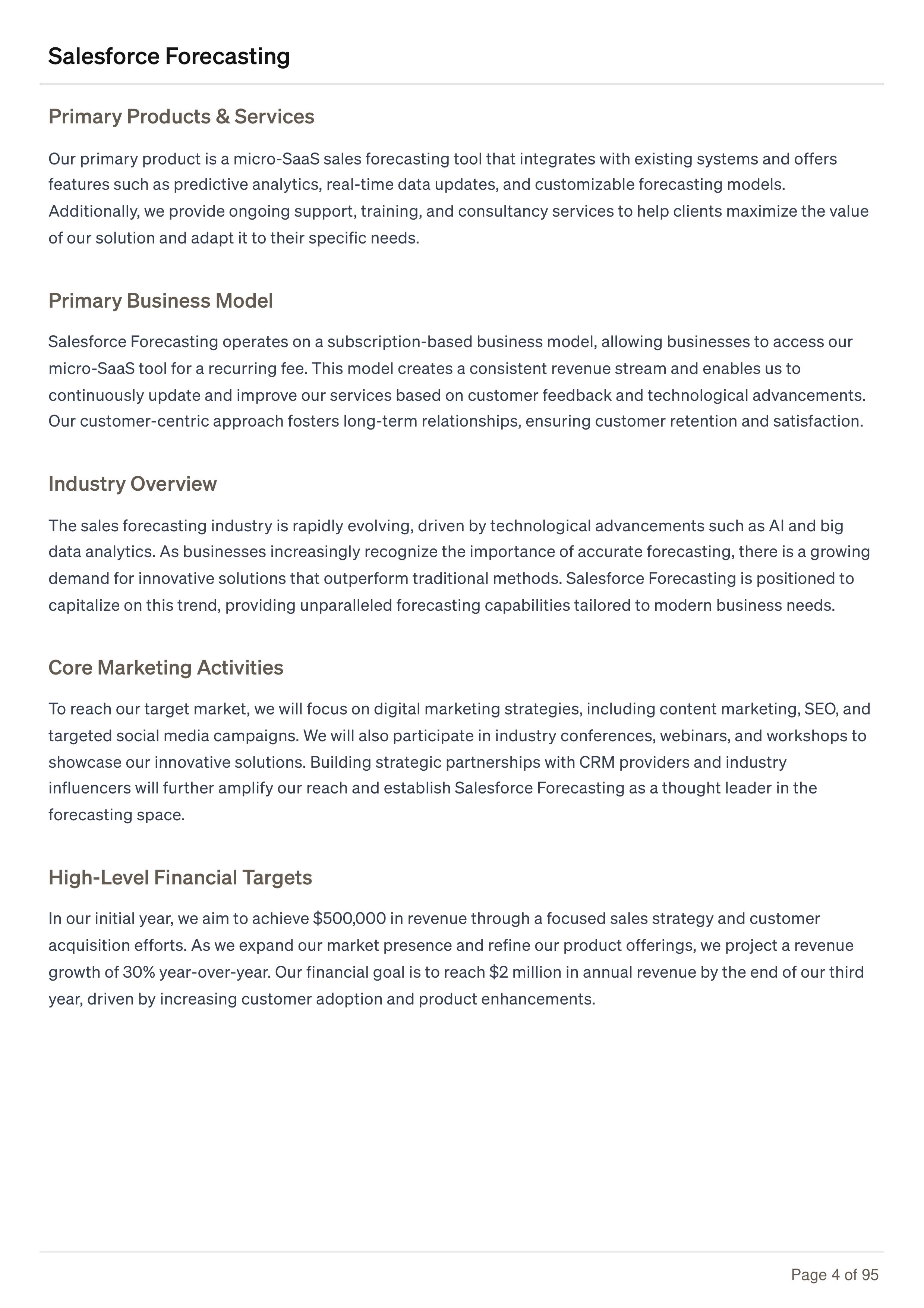 Salesforce Forecasting Business Plan — page 4