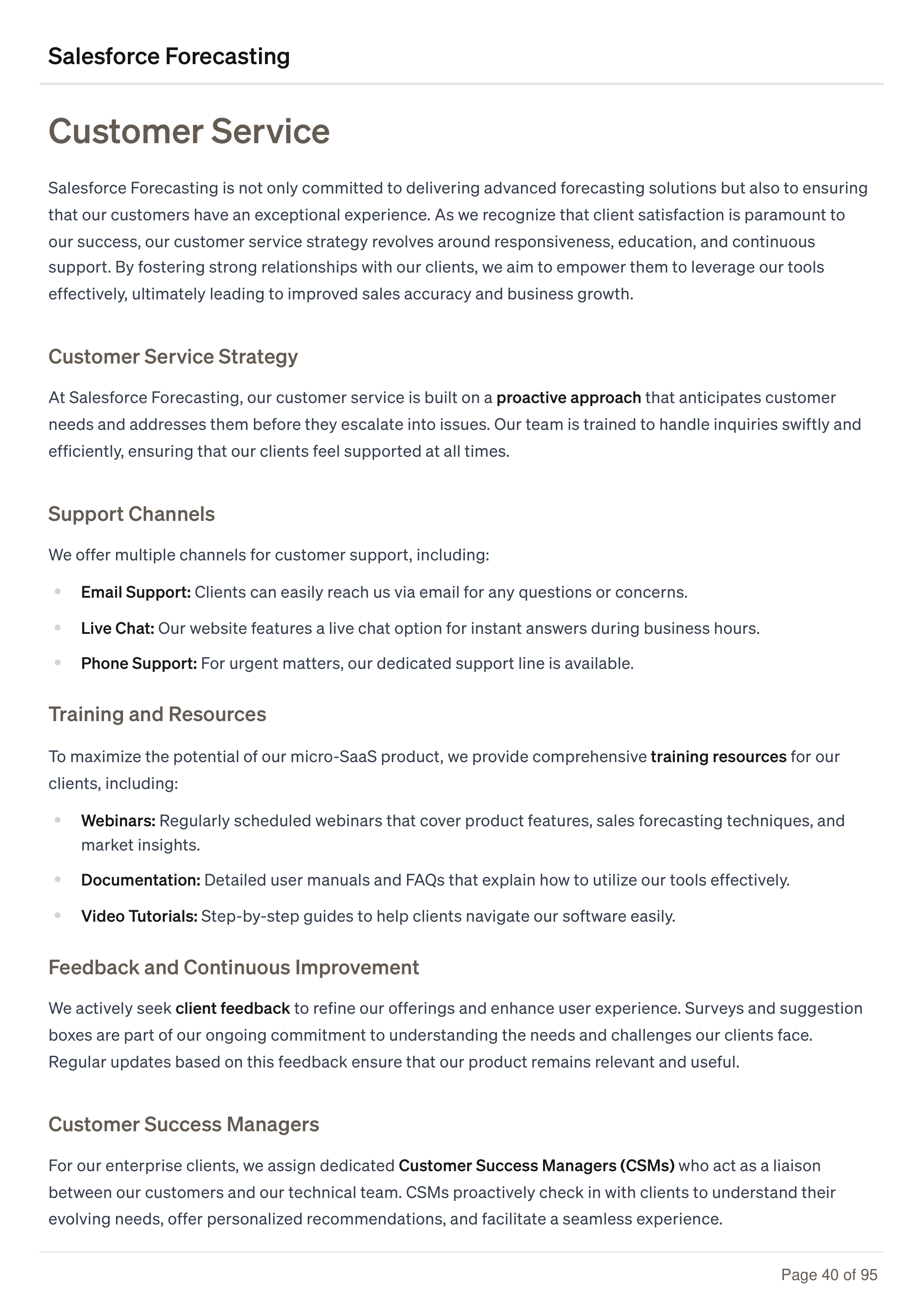 Salesforce Forecasting Business Plan — page 40