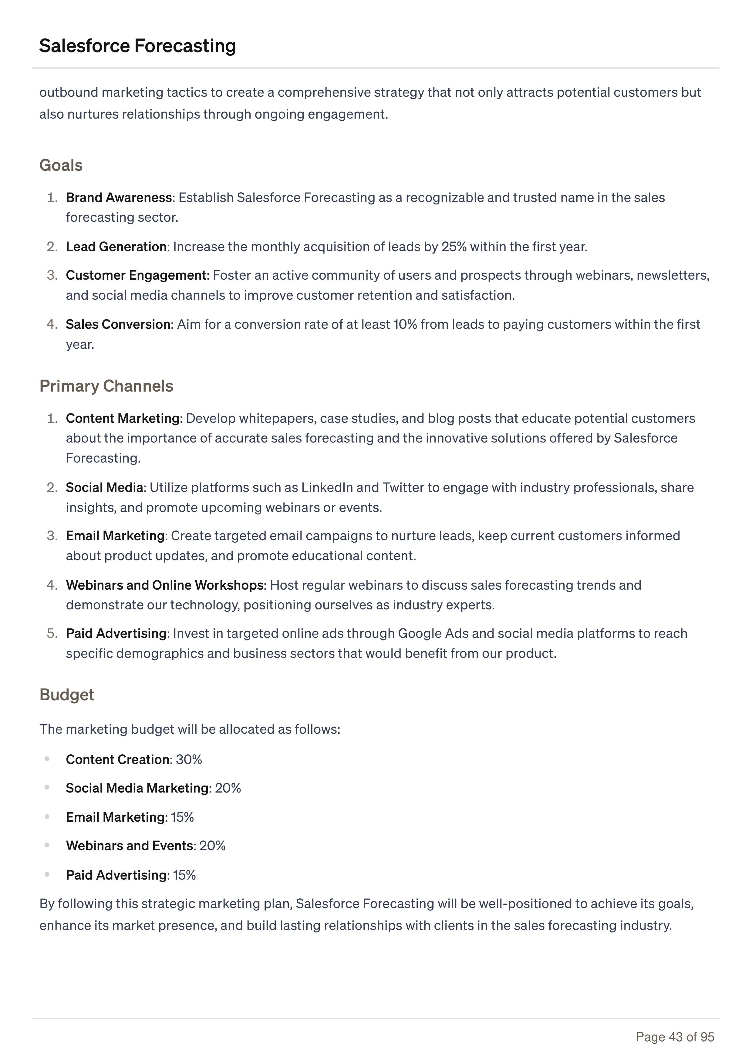 Salesforce Forecasting Business Plan — page 43
