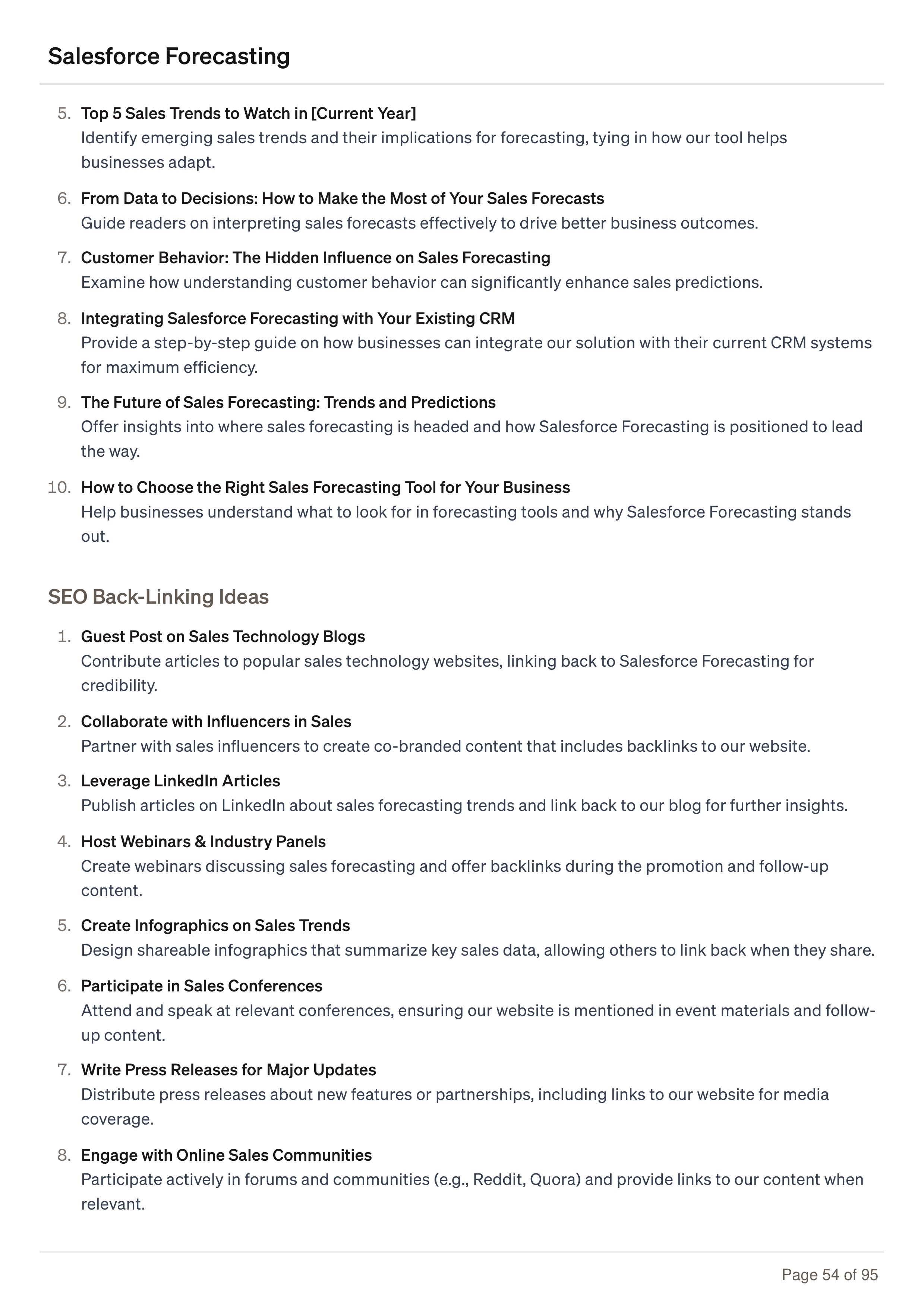 Salesforce Forecasting Business Plan — page 54