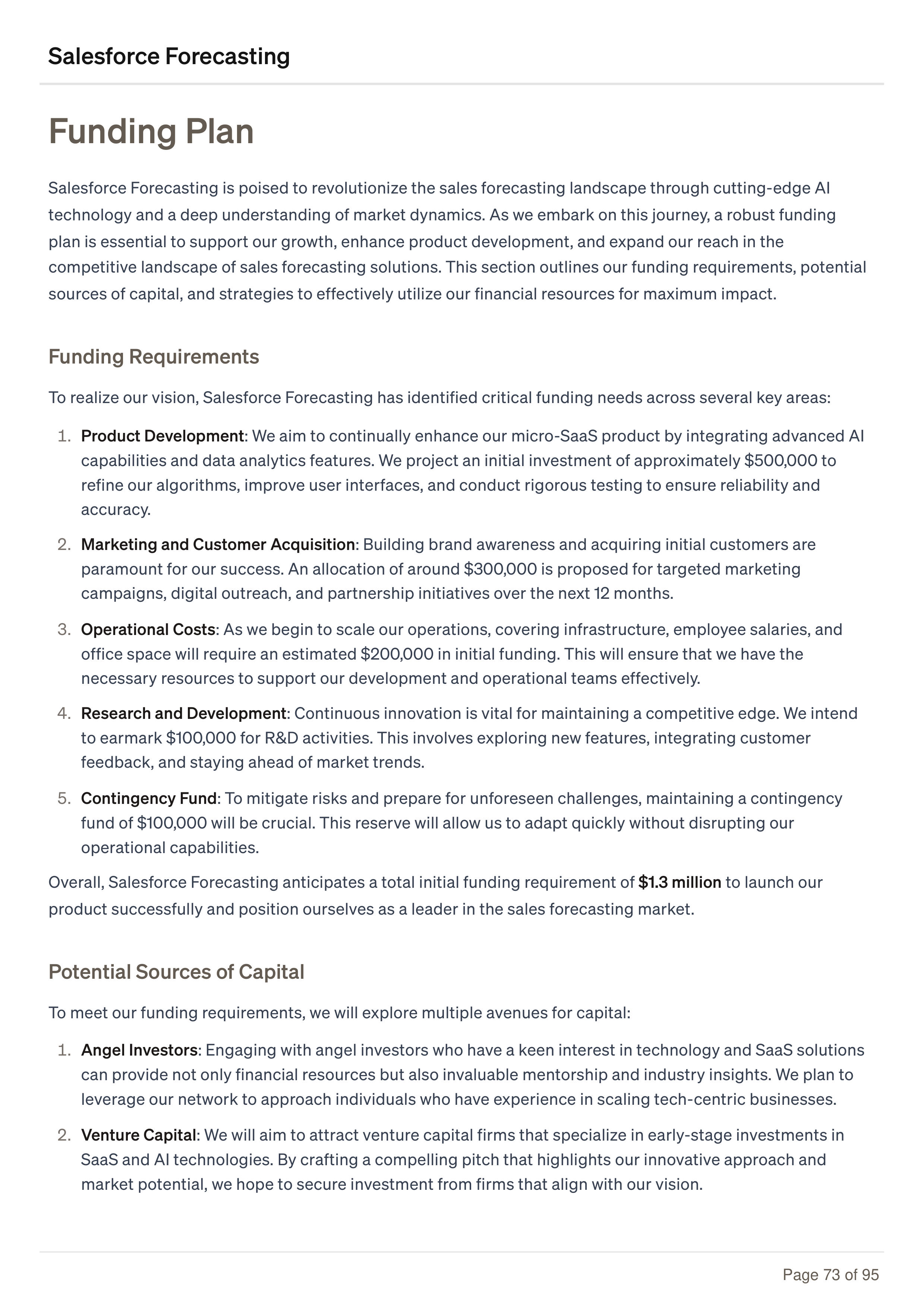 Salesforce Forecasting Business Plan — page 73