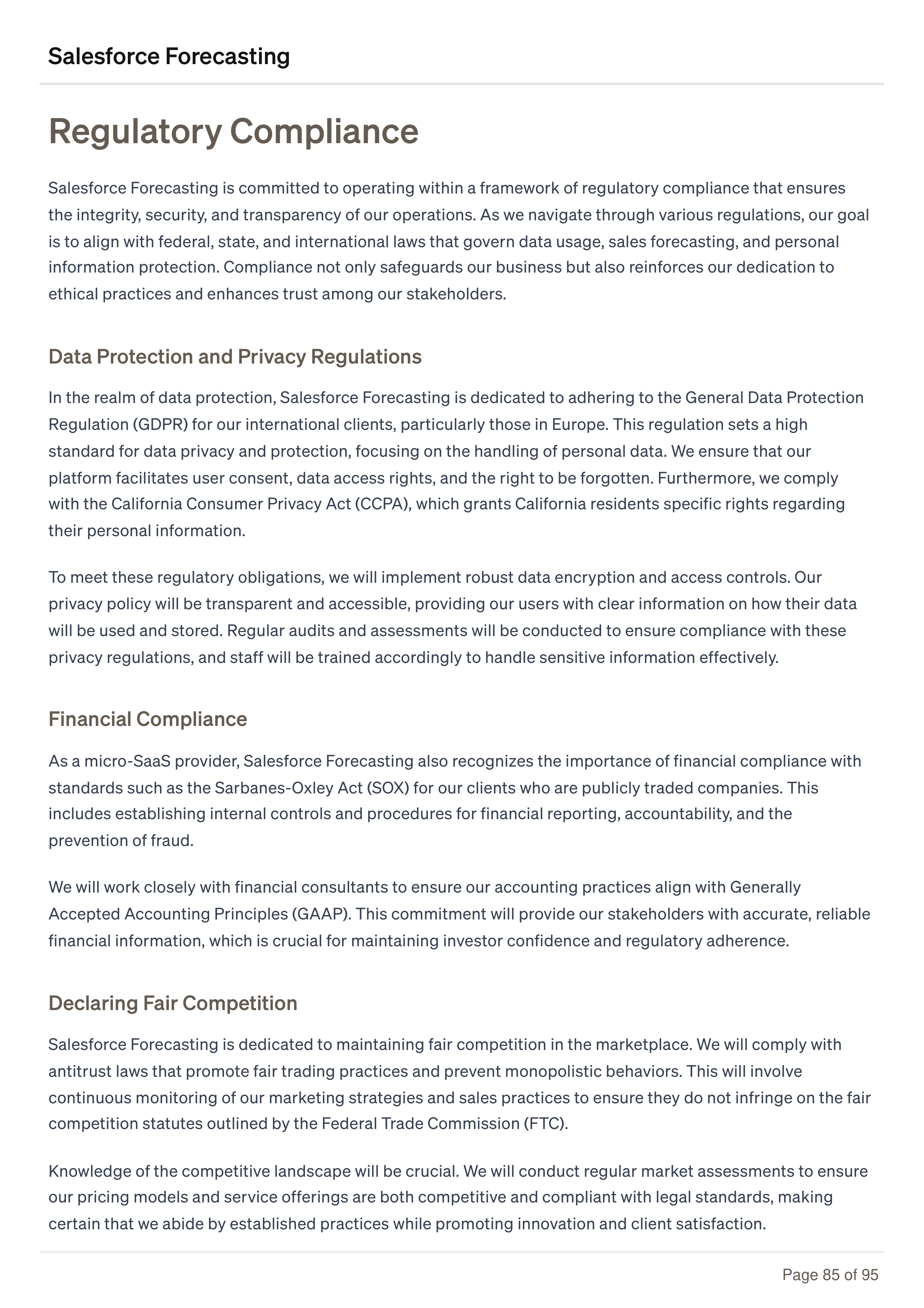 Salesforce Forecasting Business Plan — page 85