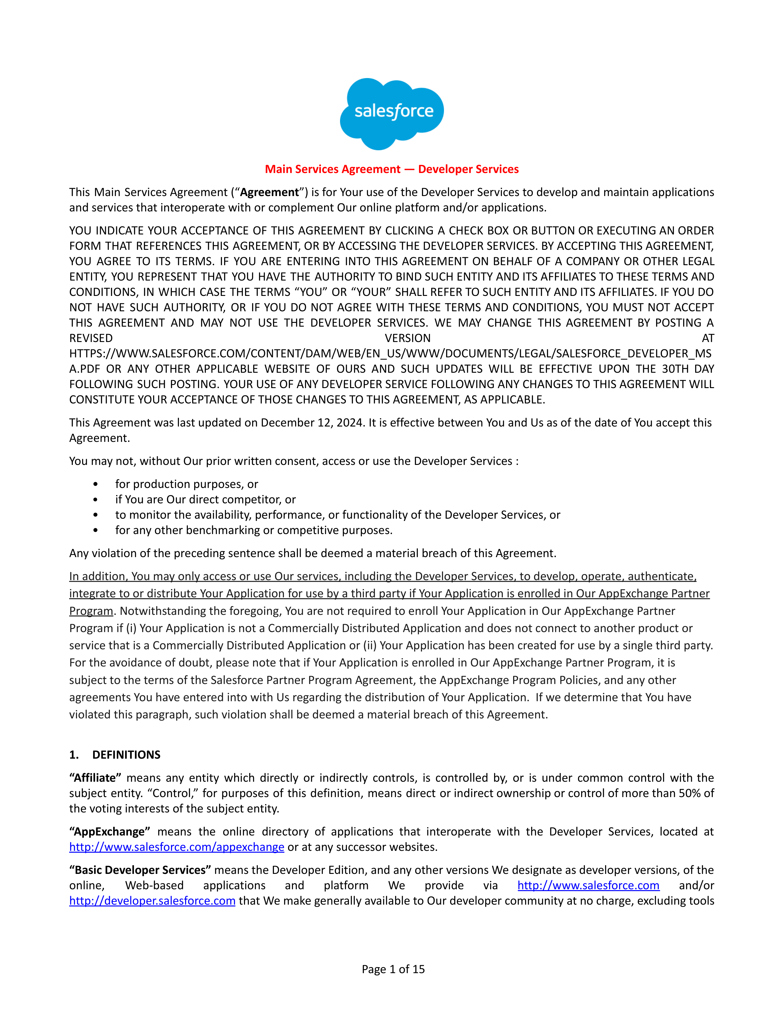 Salesforce Main Services Agreement — page 1