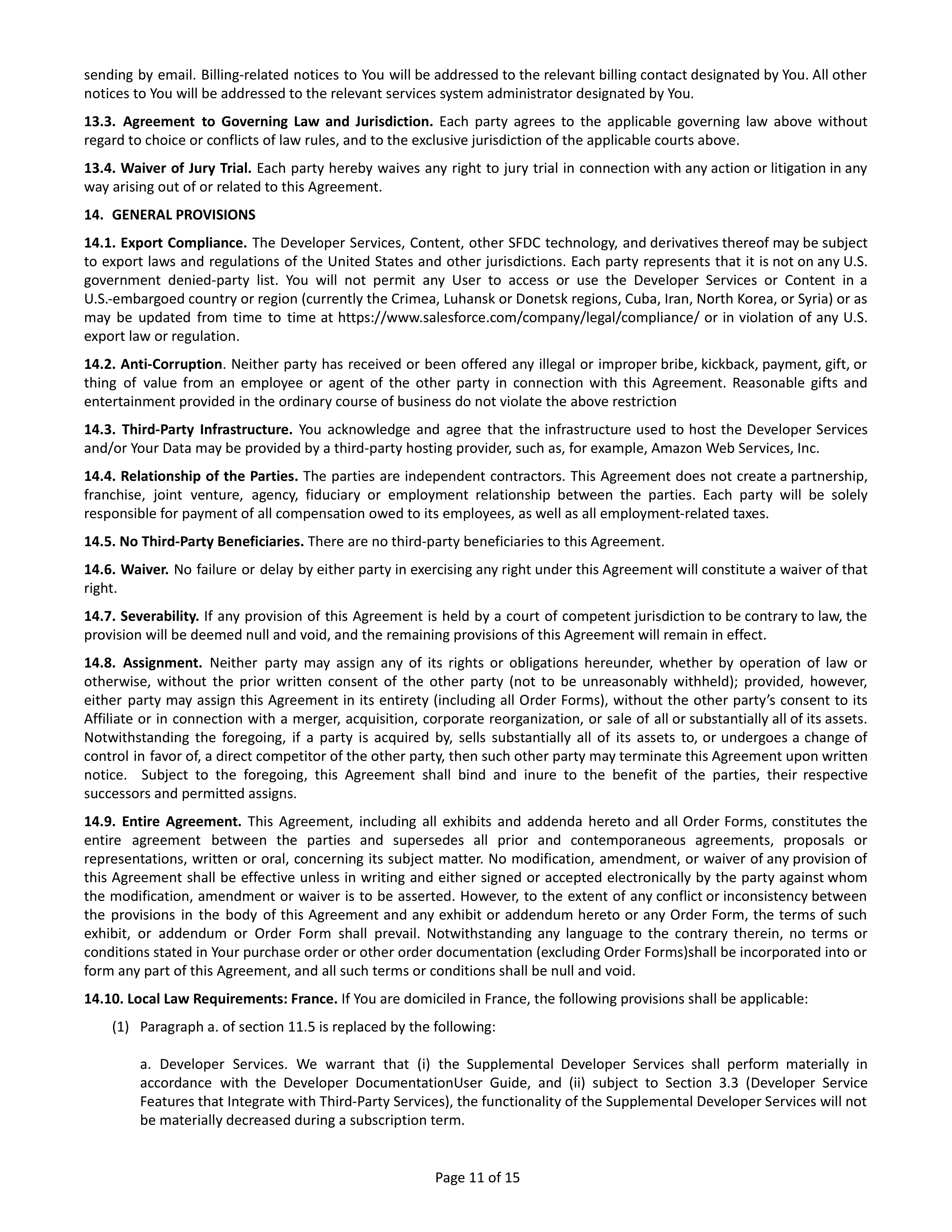 Salesforce Main Services Agreement — page 11