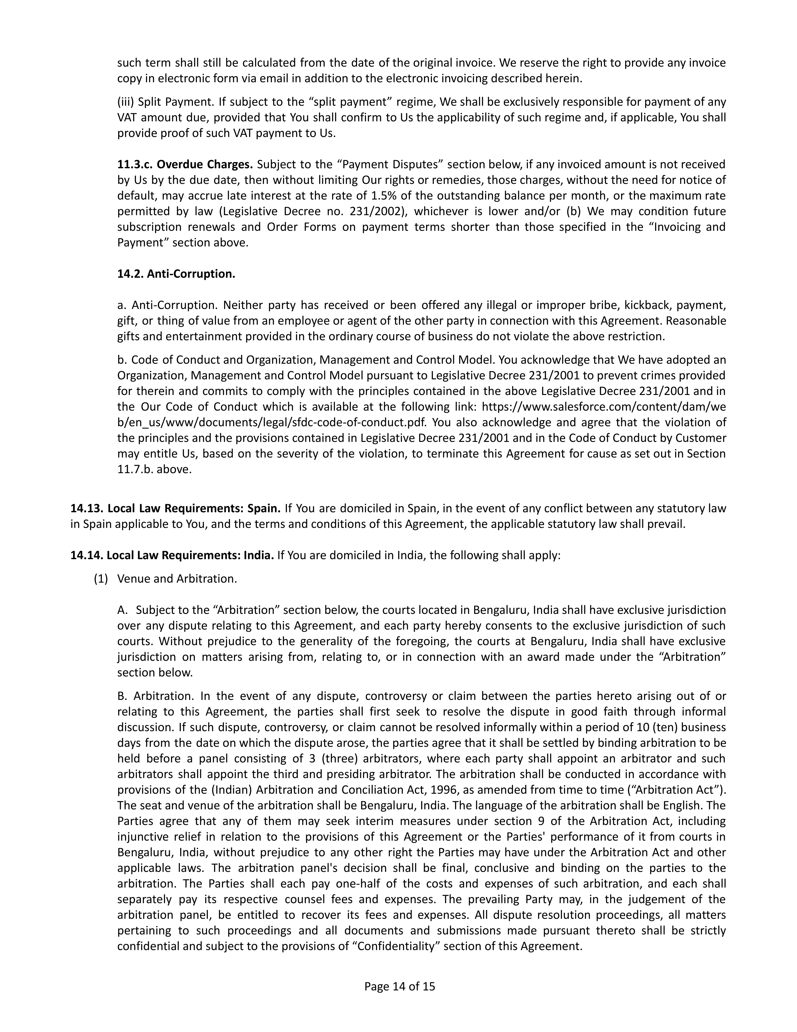 Salesforce Main Services Agreement — page 14