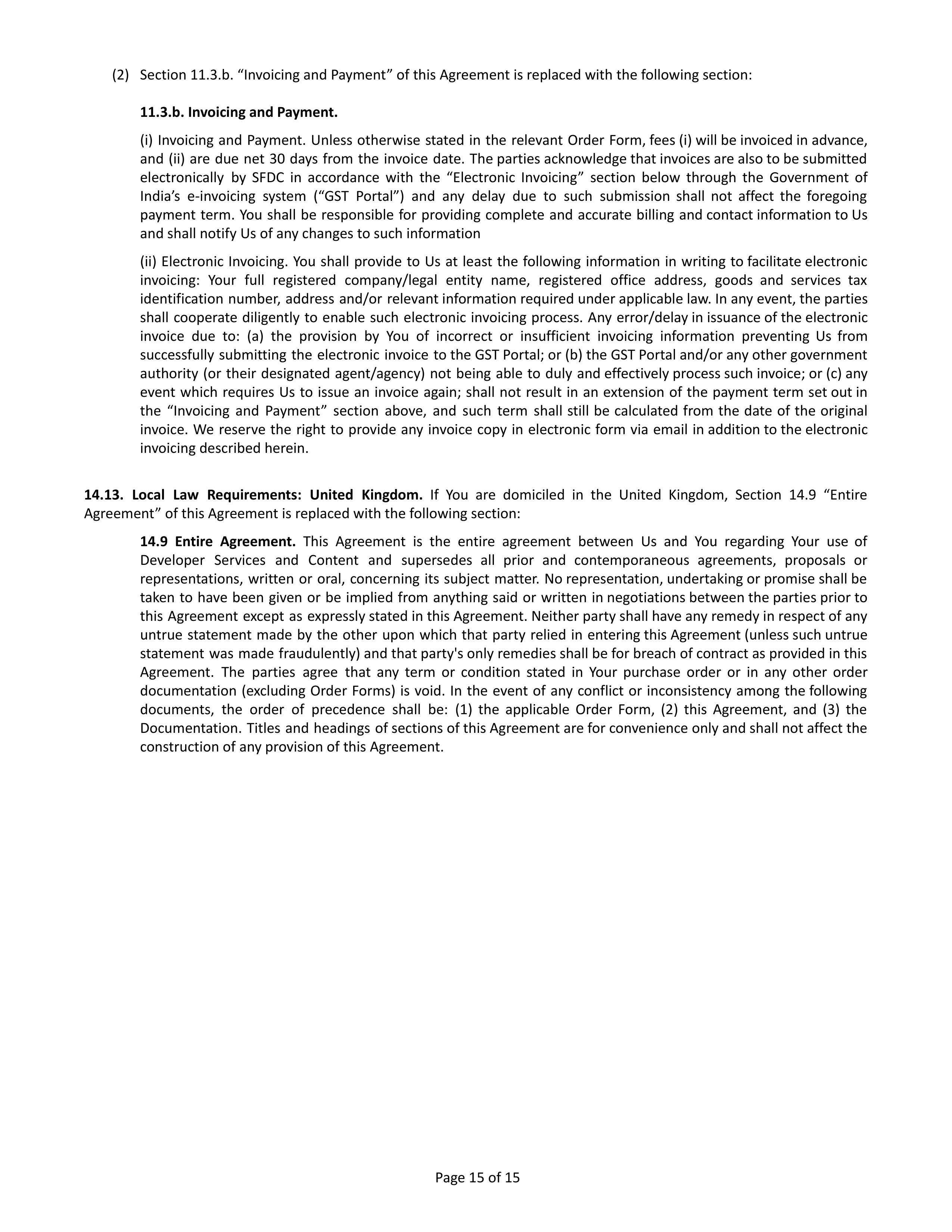 Salesforce Main Services Agreement — page 15