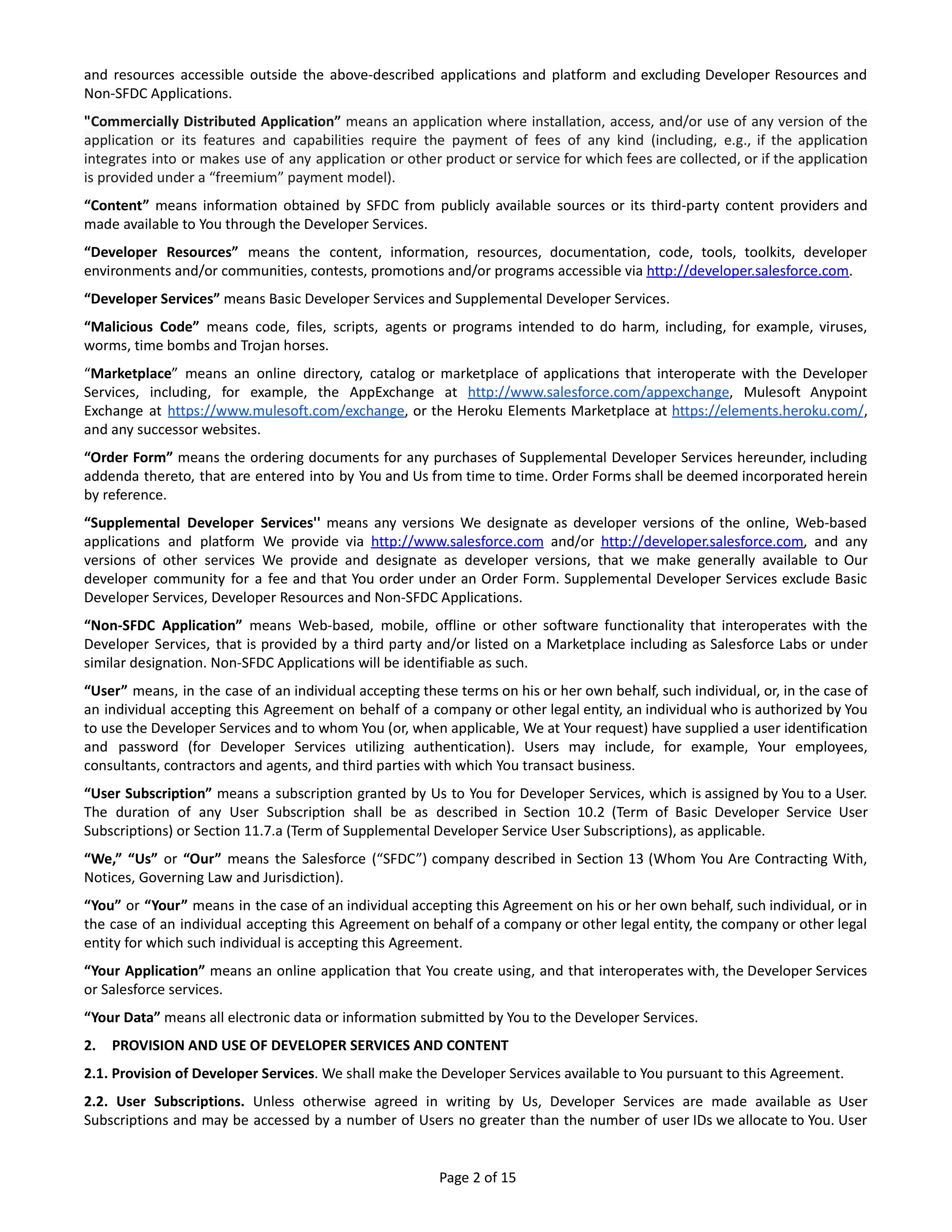 Salesforce Main Services Agreement — page 2