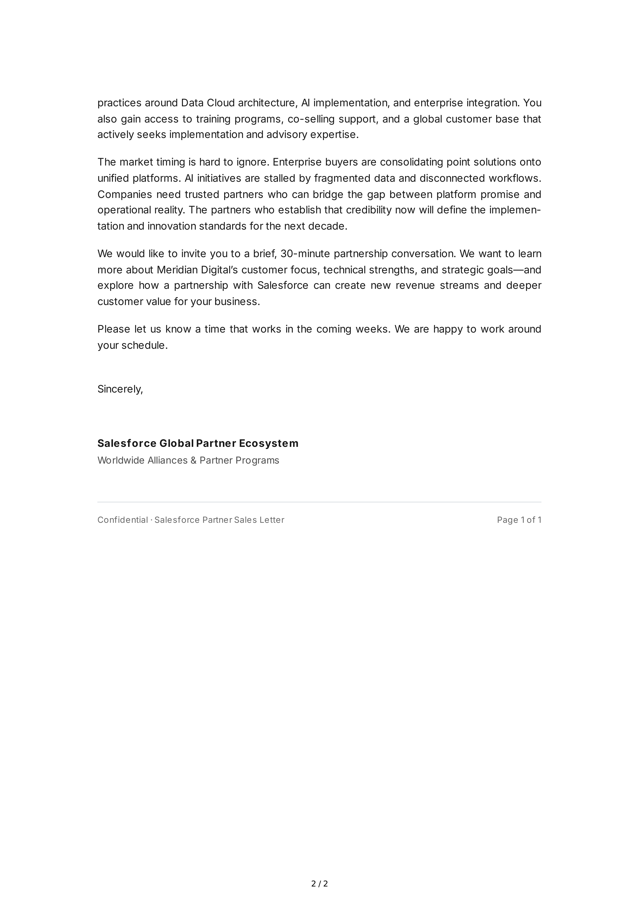 Salesforce Partner Sales Letter — page 2