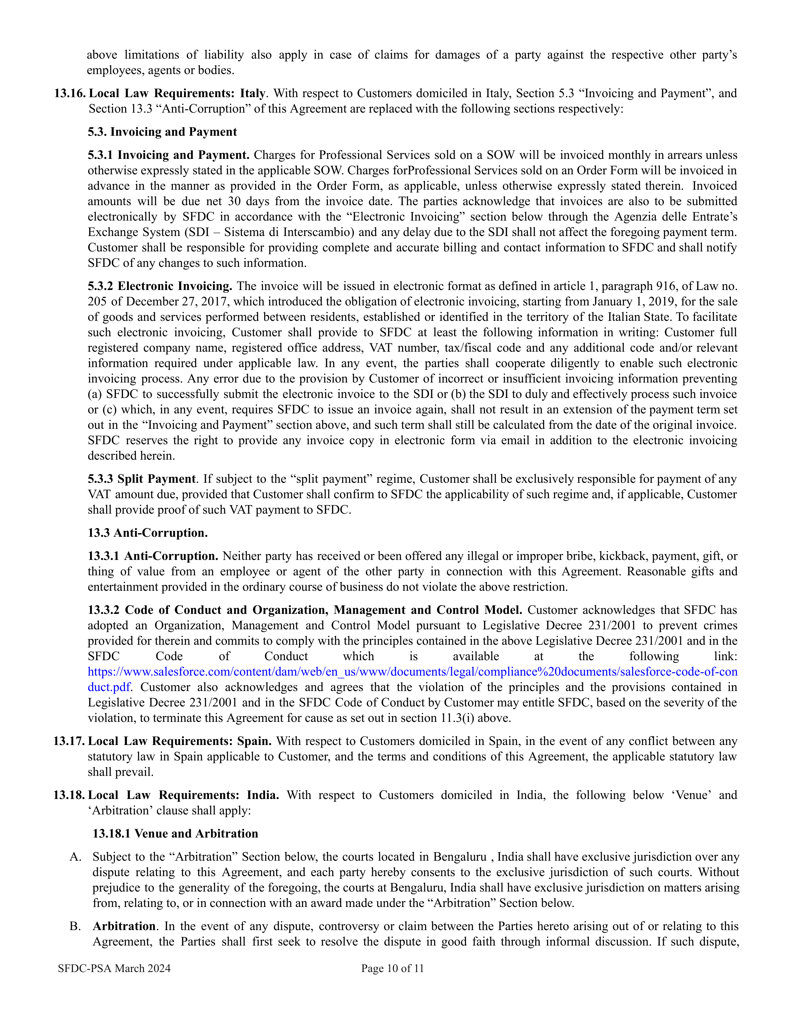 Salesforce Professional Services Agreement — page 10