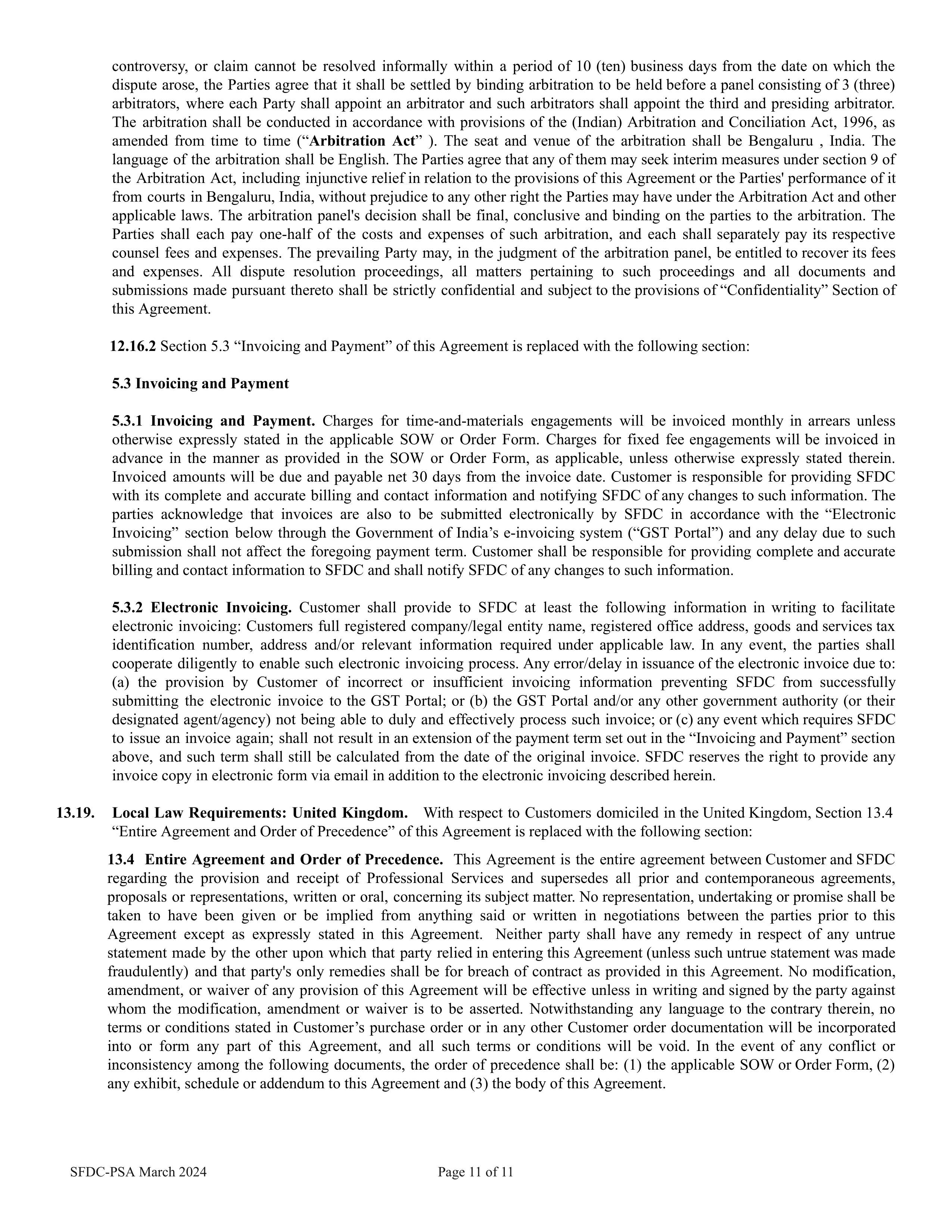 Salesforce Professional Services Agreement — page 11