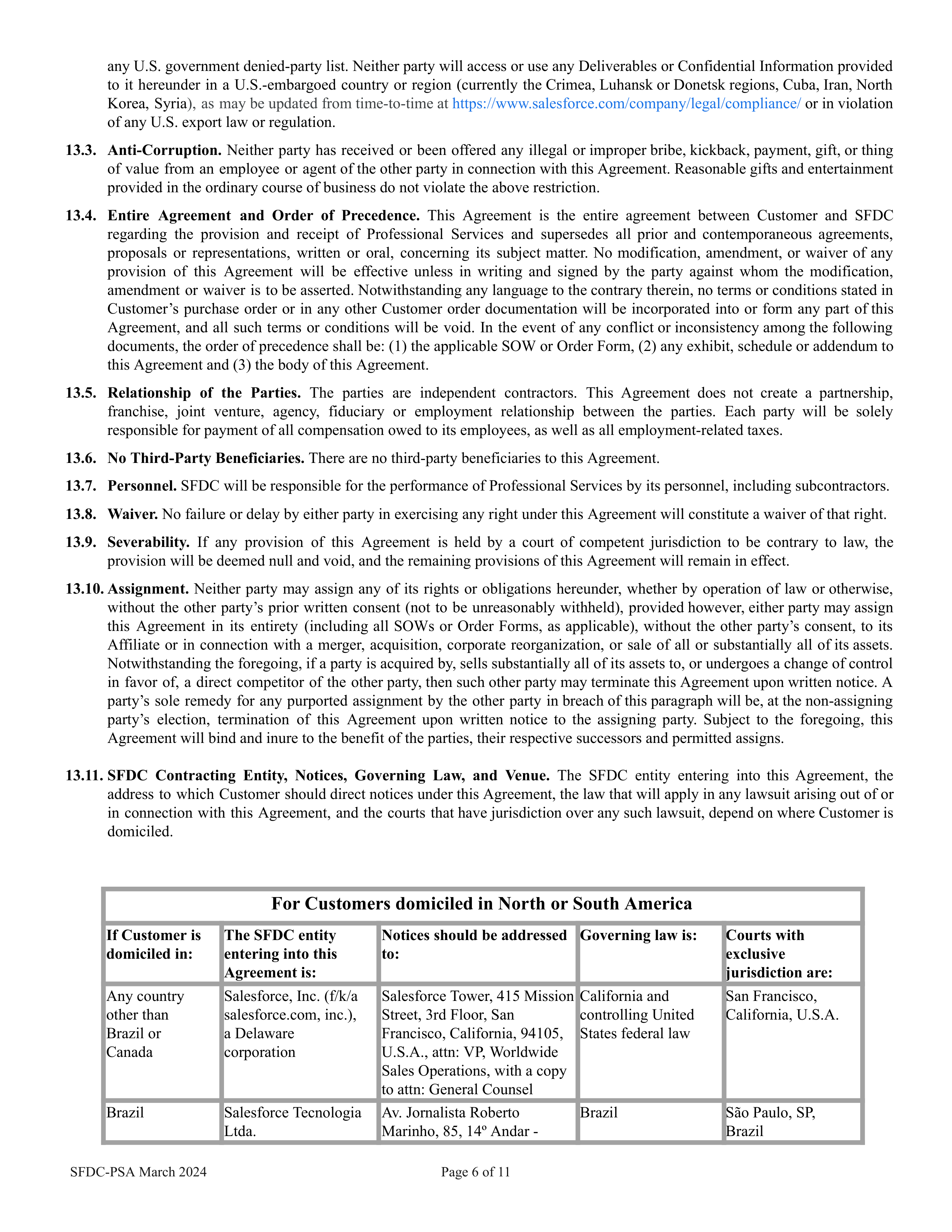 Salesforce Professional Services Agreement — page 6