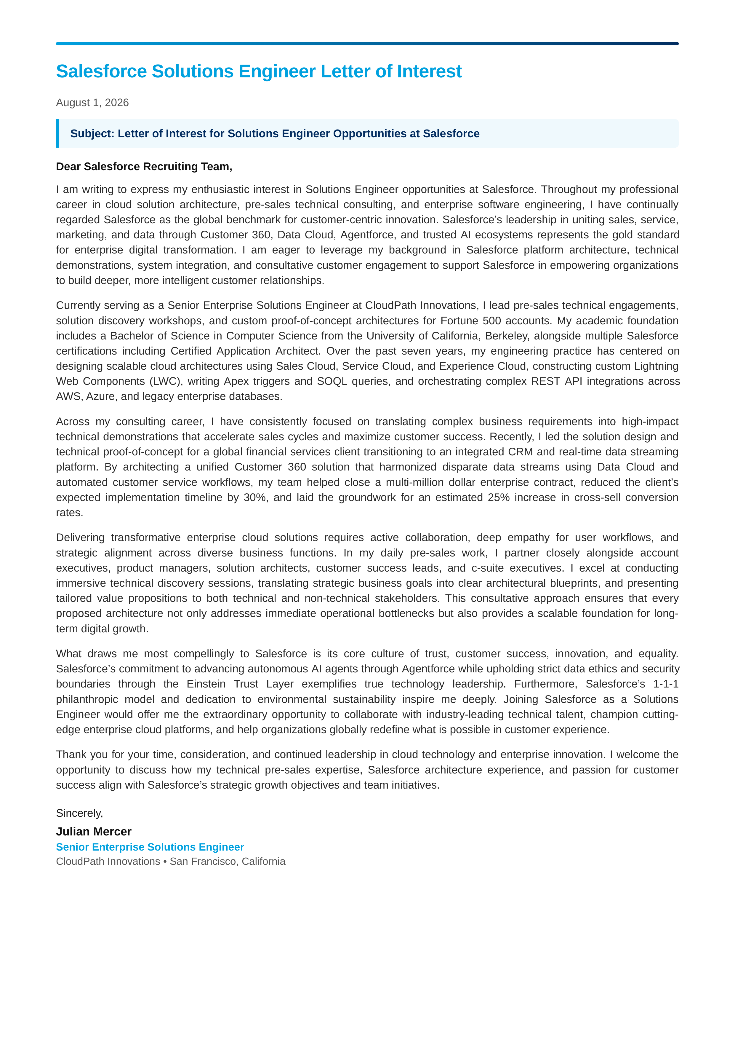 Salesforce Solutions Engineer Letter of Interest — page 1