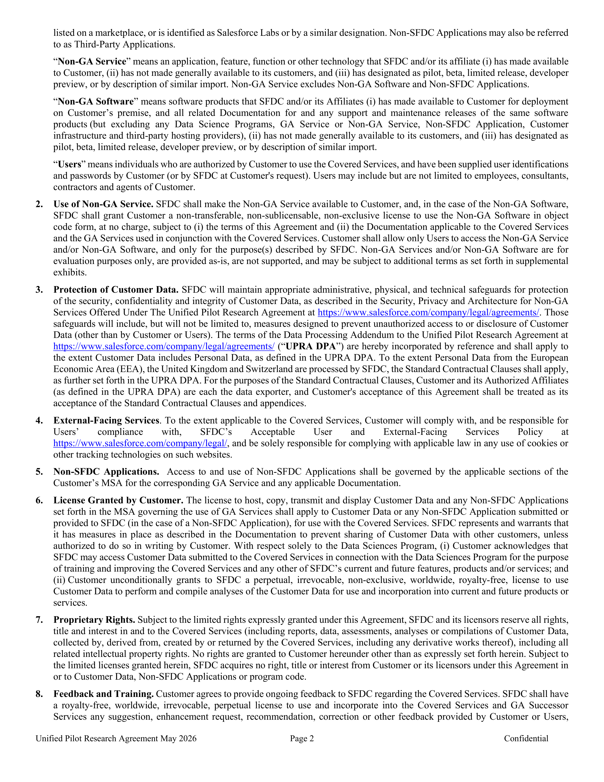 Salesforce Unified Pilot Research Agreement — page 2