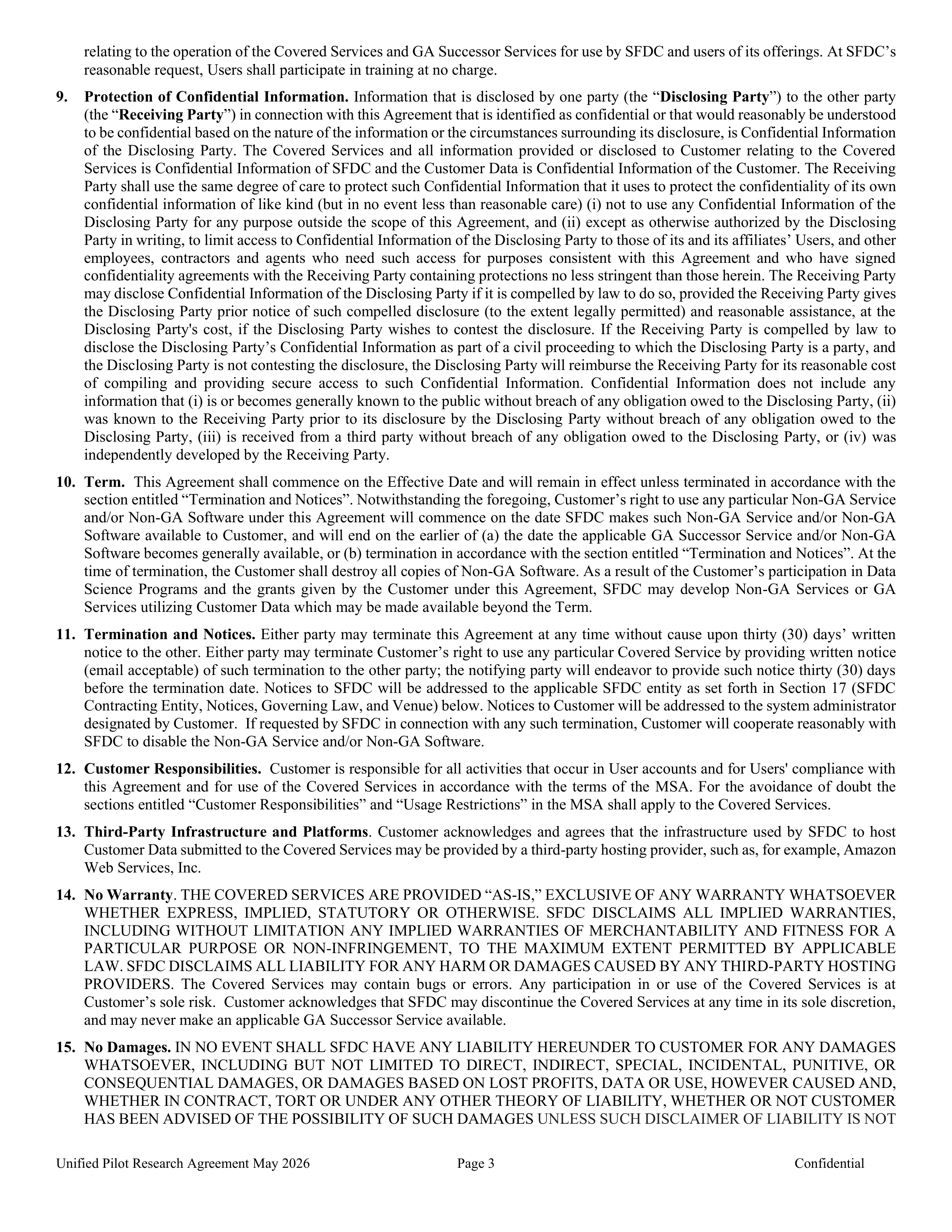 Salesforce Unified Pilot Research Agreement — page 3