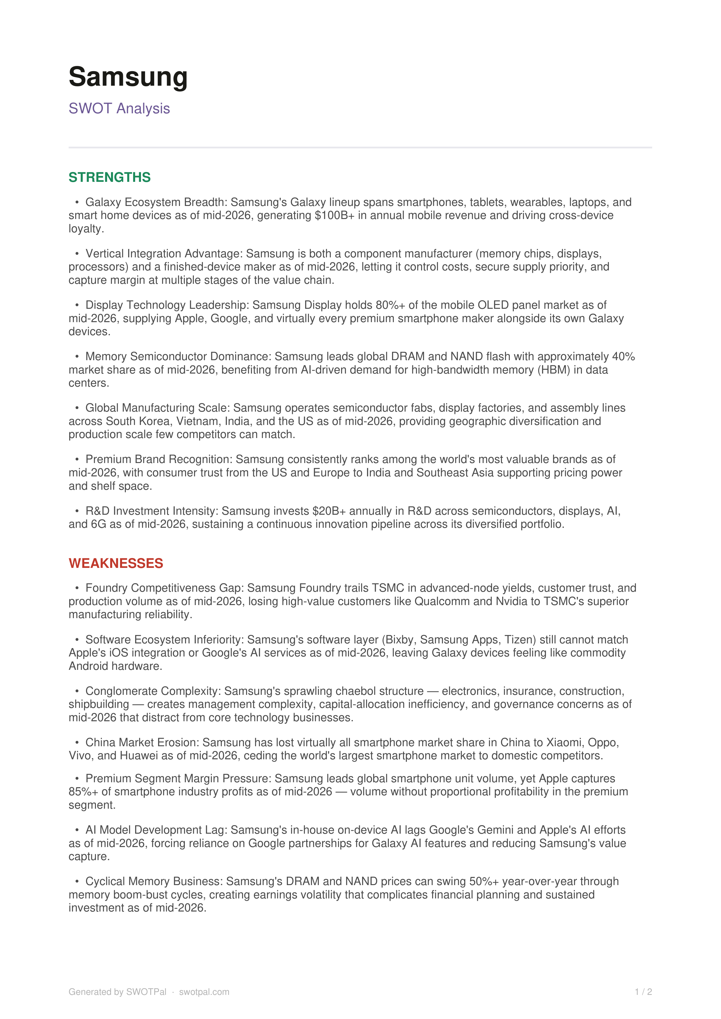 Samsung Swot Analysis  — page 1