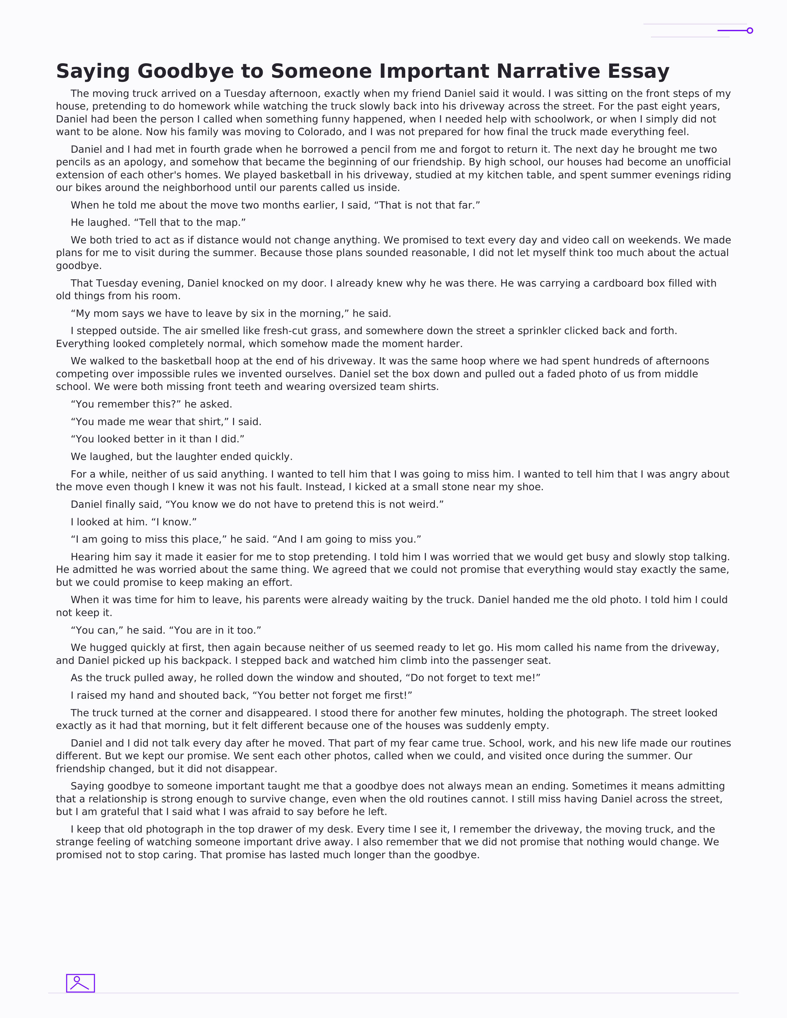 Saying Goodbye to Someone Important Narrative Essay — page 1