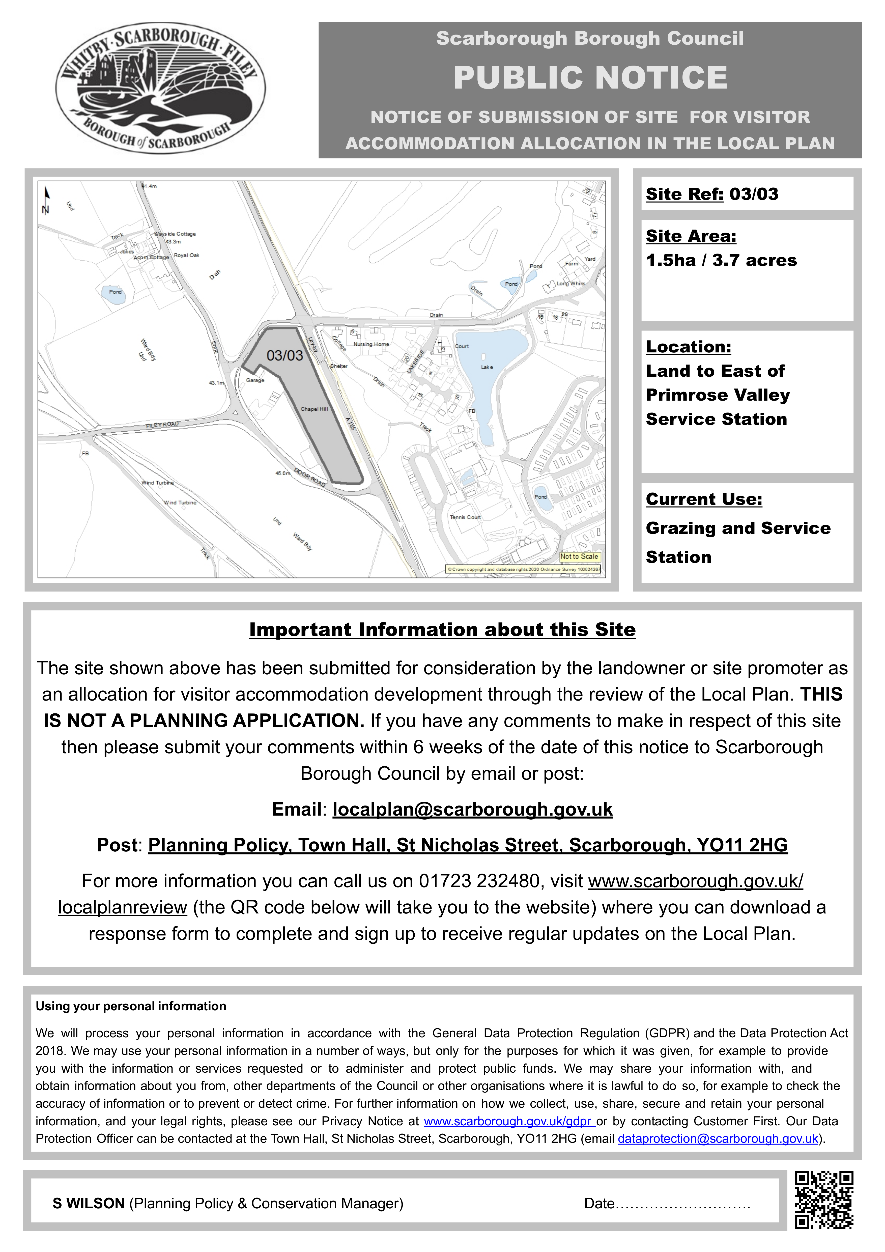 Scarborough Visitor Accommodation Site Submission Notice — page 1