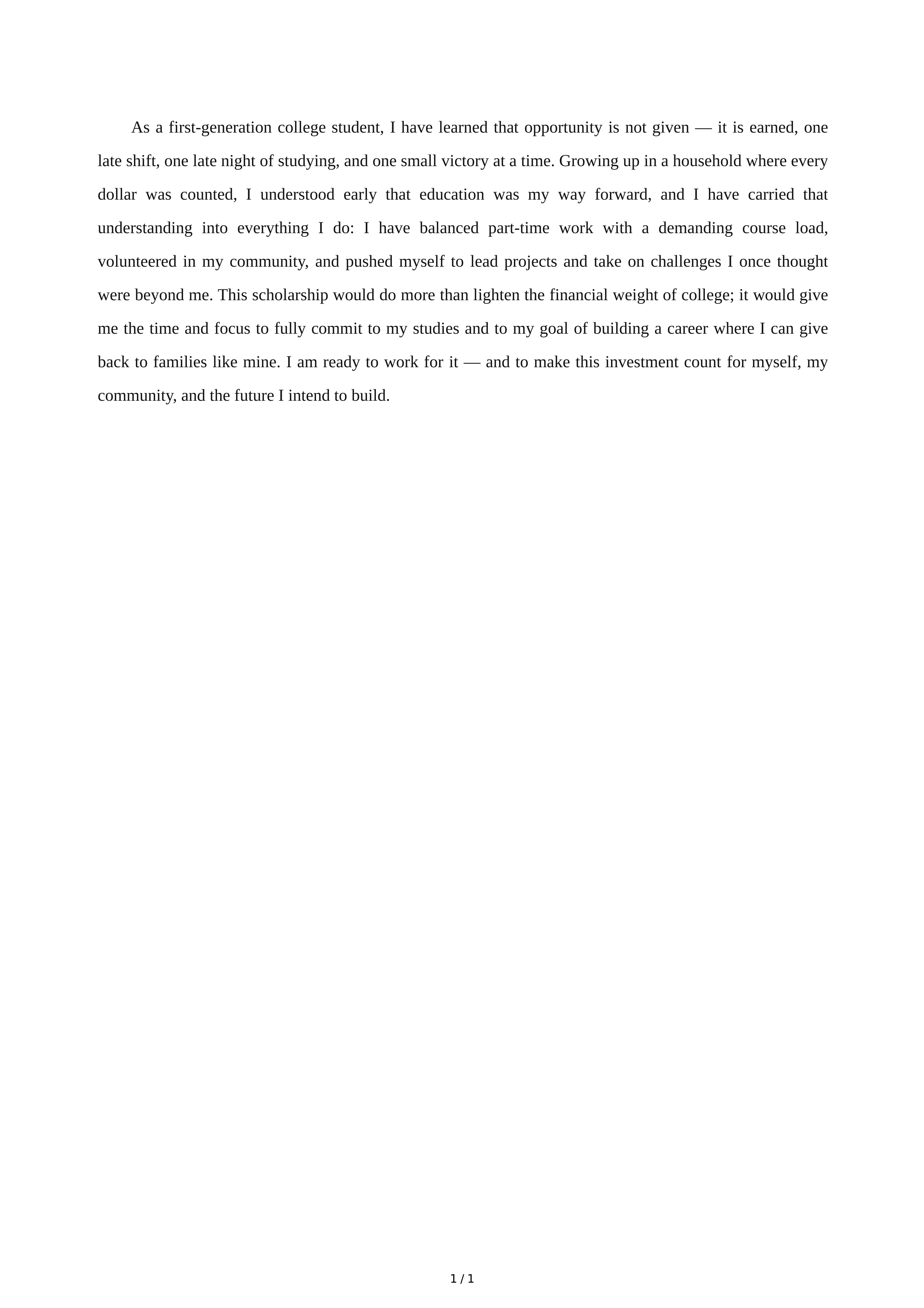 Scholarship Application Introduction Paragraph — page 1