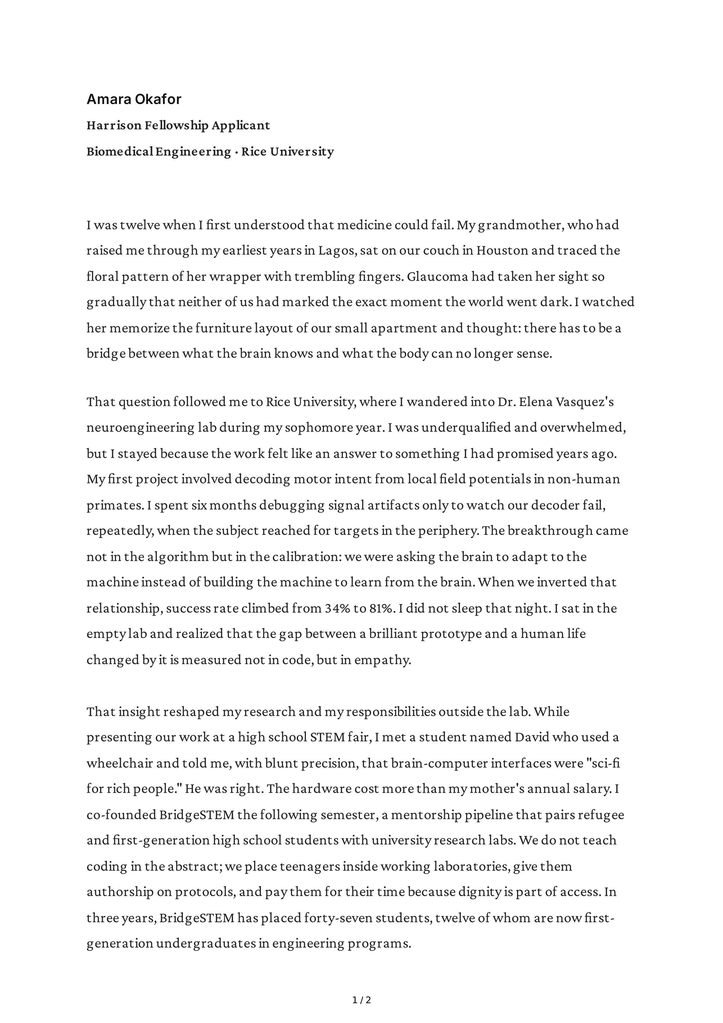 Scholarship Personal Statement — page 1