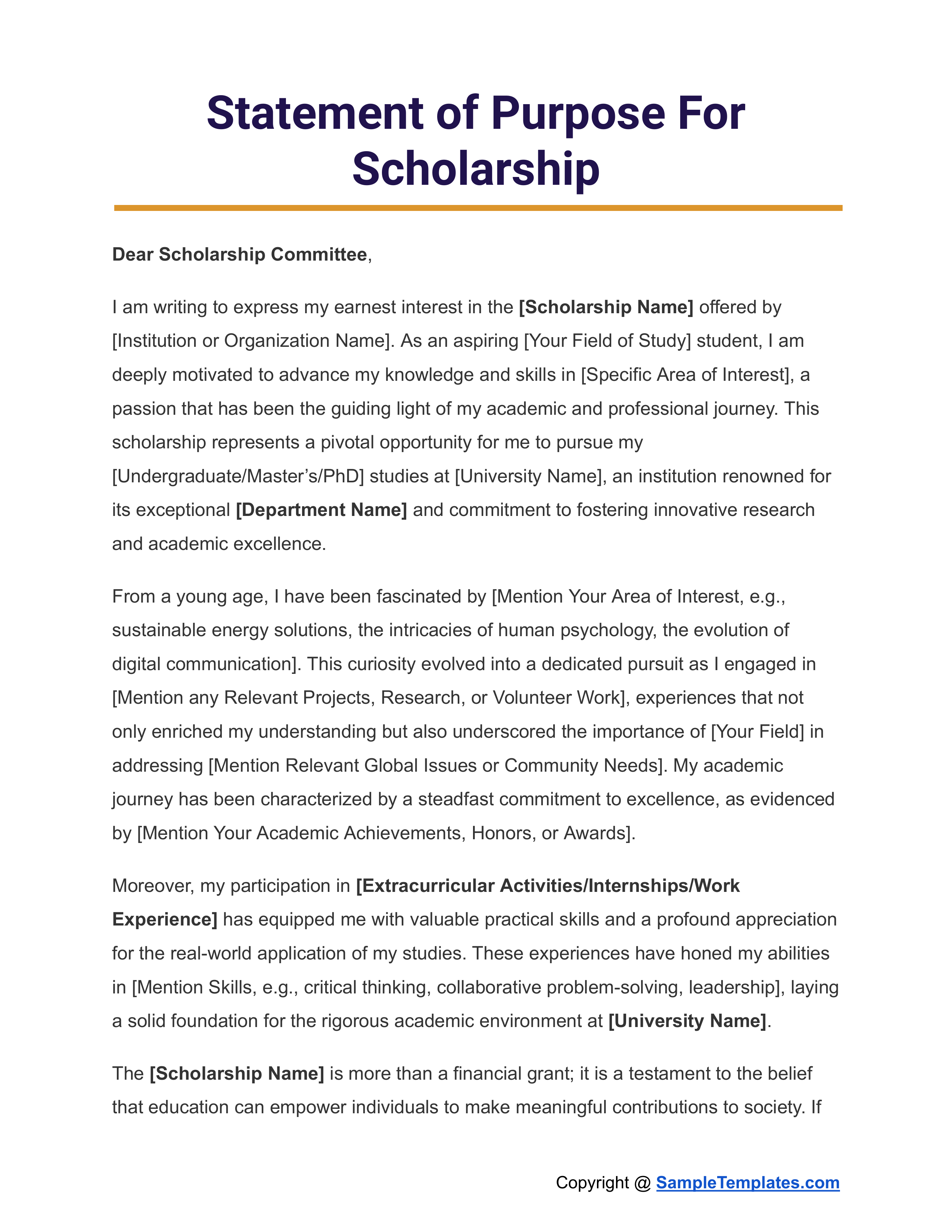 Scholarship Statement of Purpose — page 1