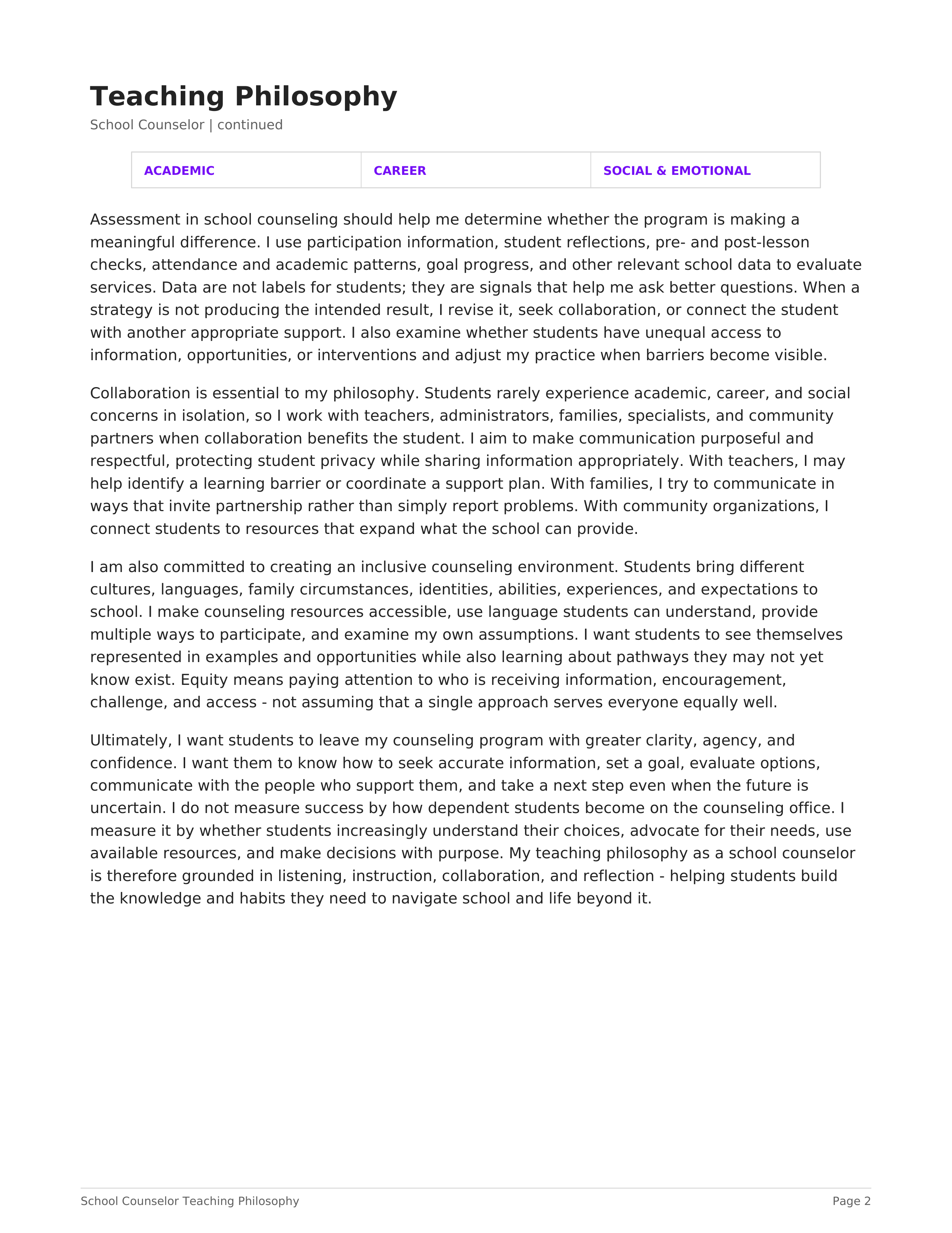 School Counselor Teaching Philosophy — page 2