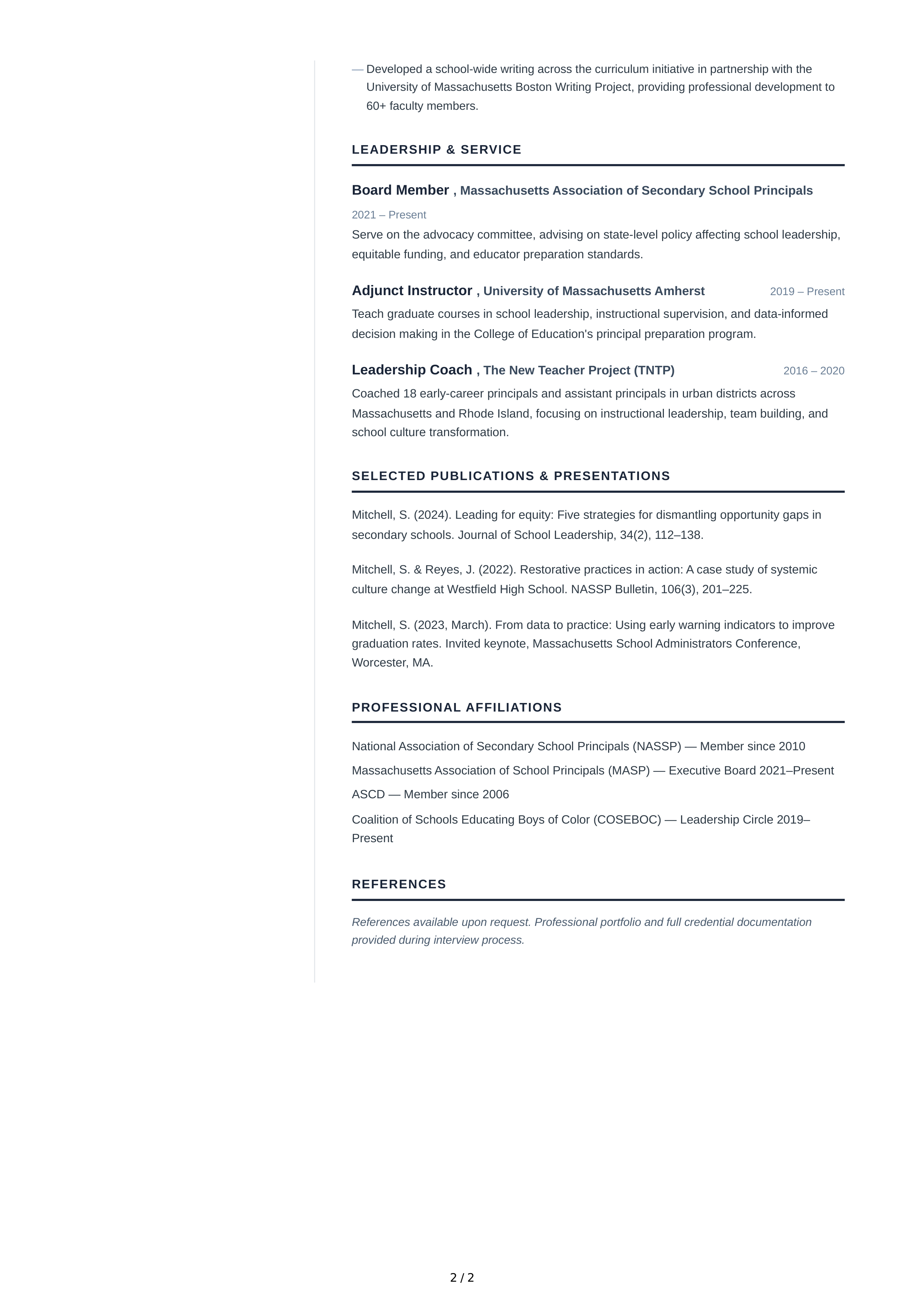 School Principal CV — page 2