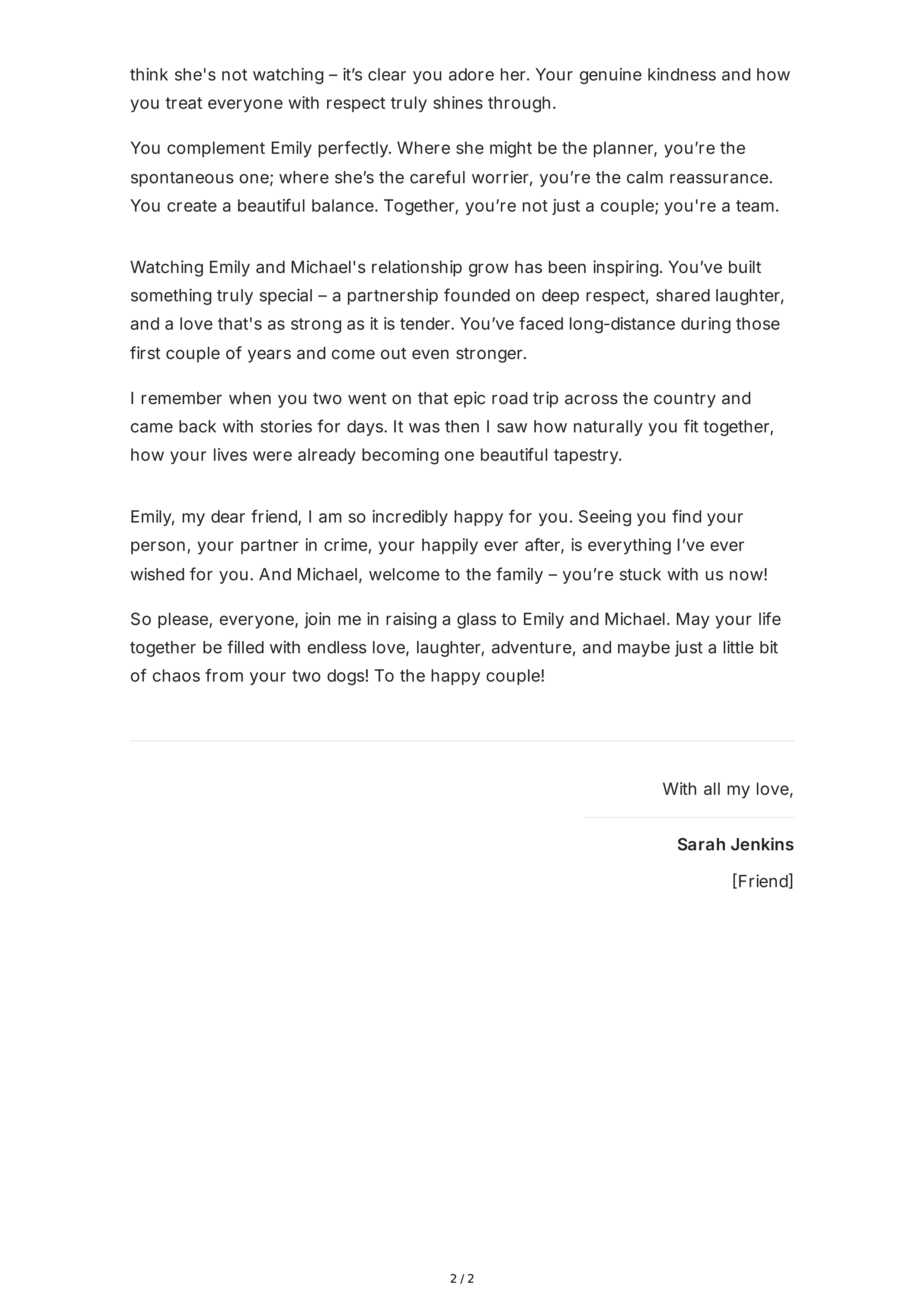 Second Marriage Maid of Honor Speech — page 2