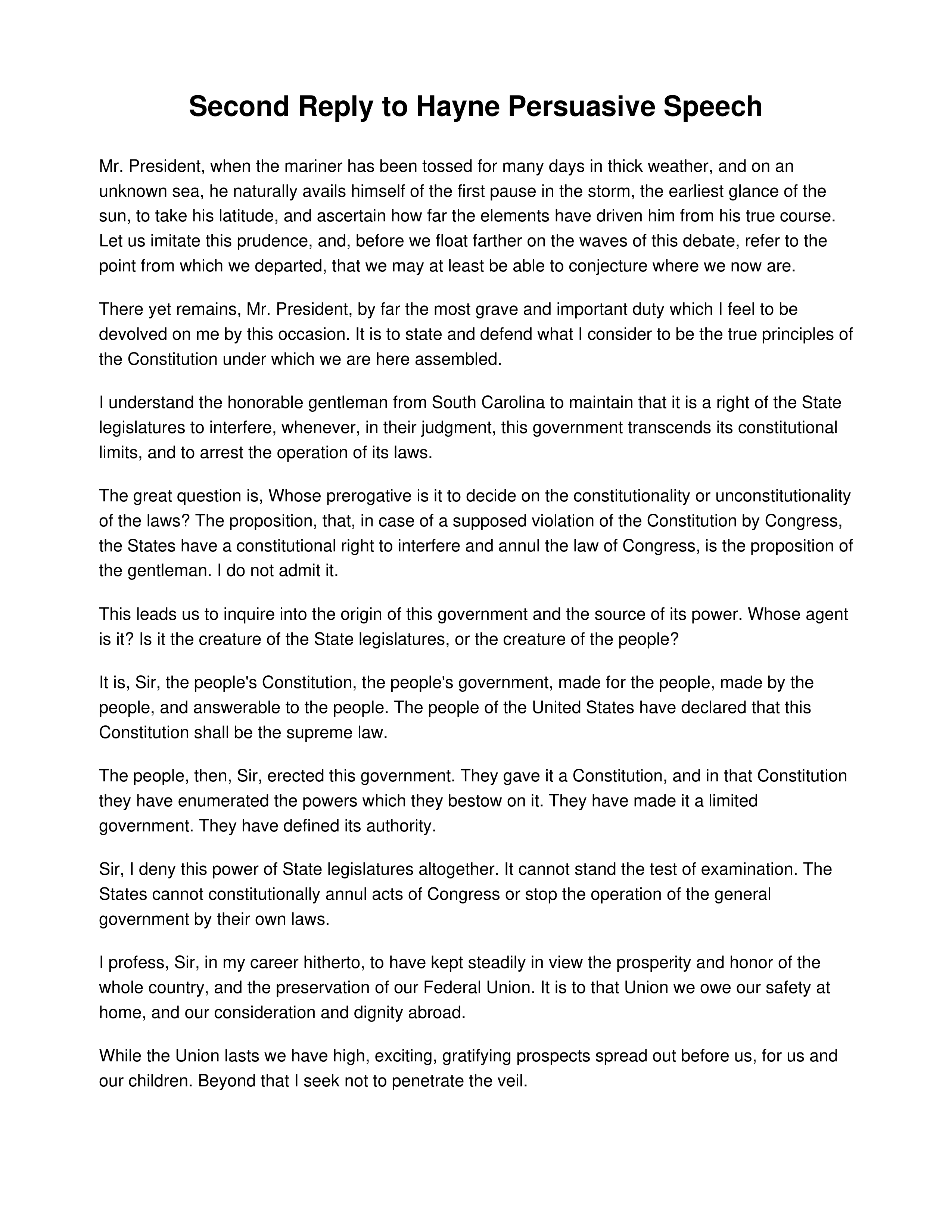 Second Reply to Hayne Persuasive Speech — page 1