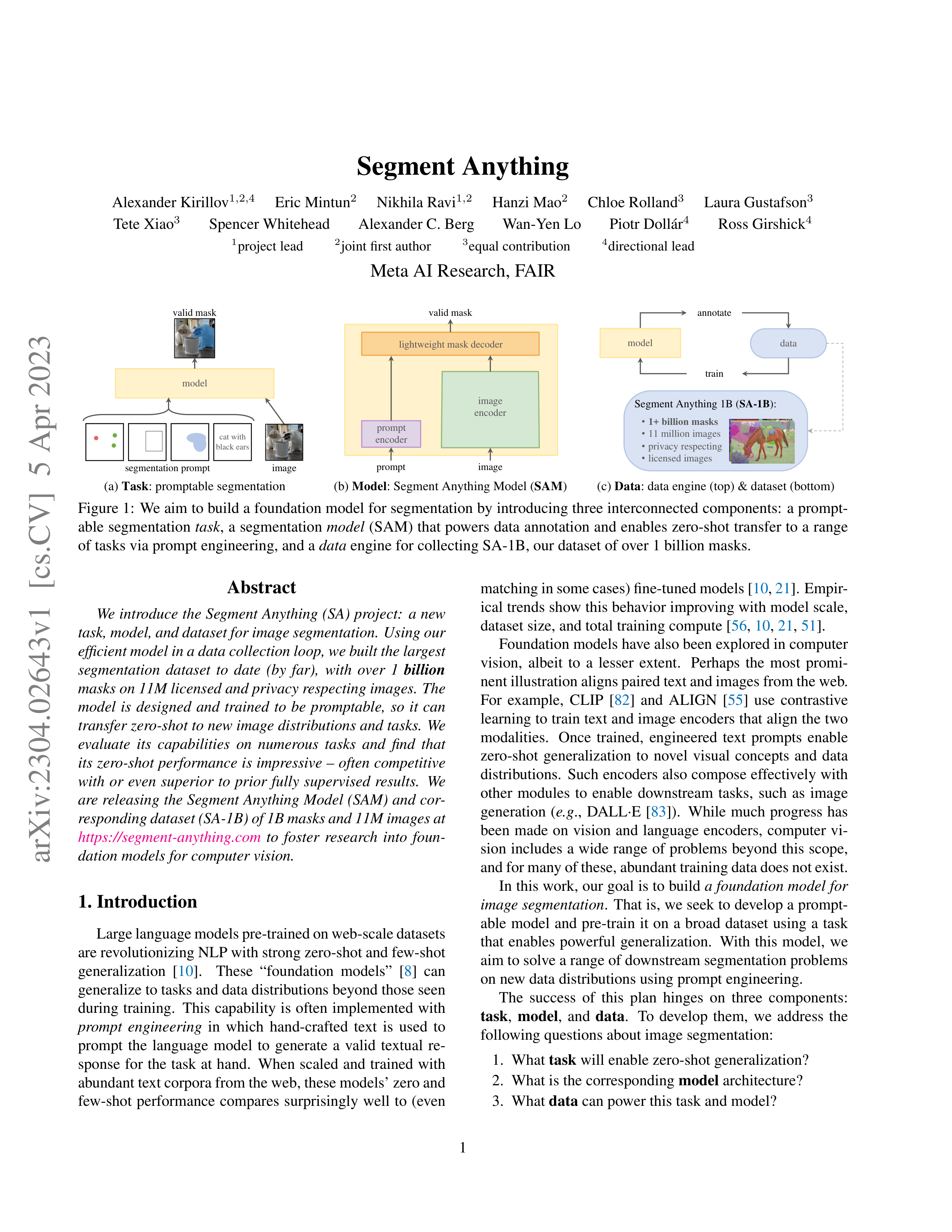 Segment Anything Research Paper by Meta — page 1