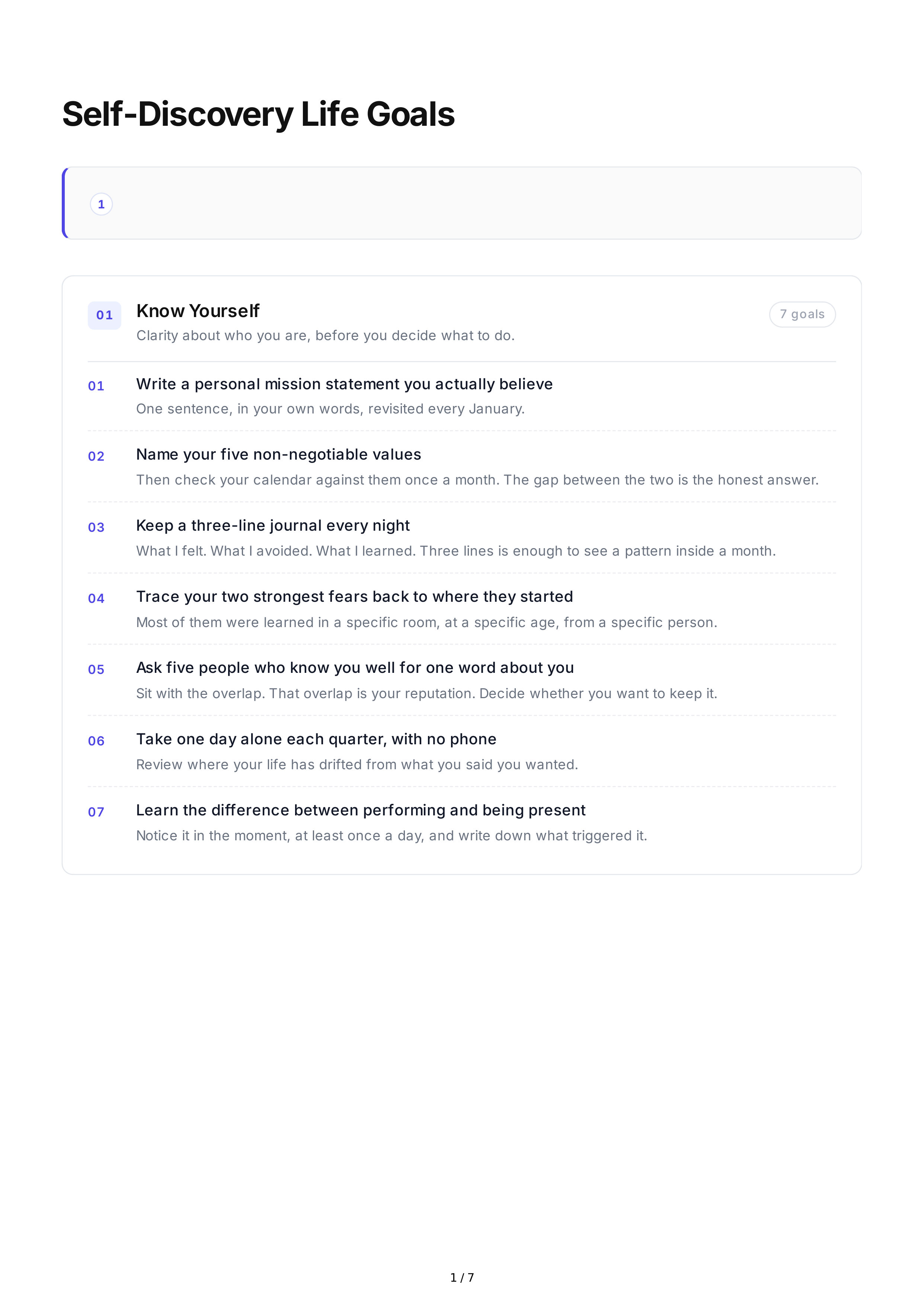 Self-Discovery Life Goals — page 1
