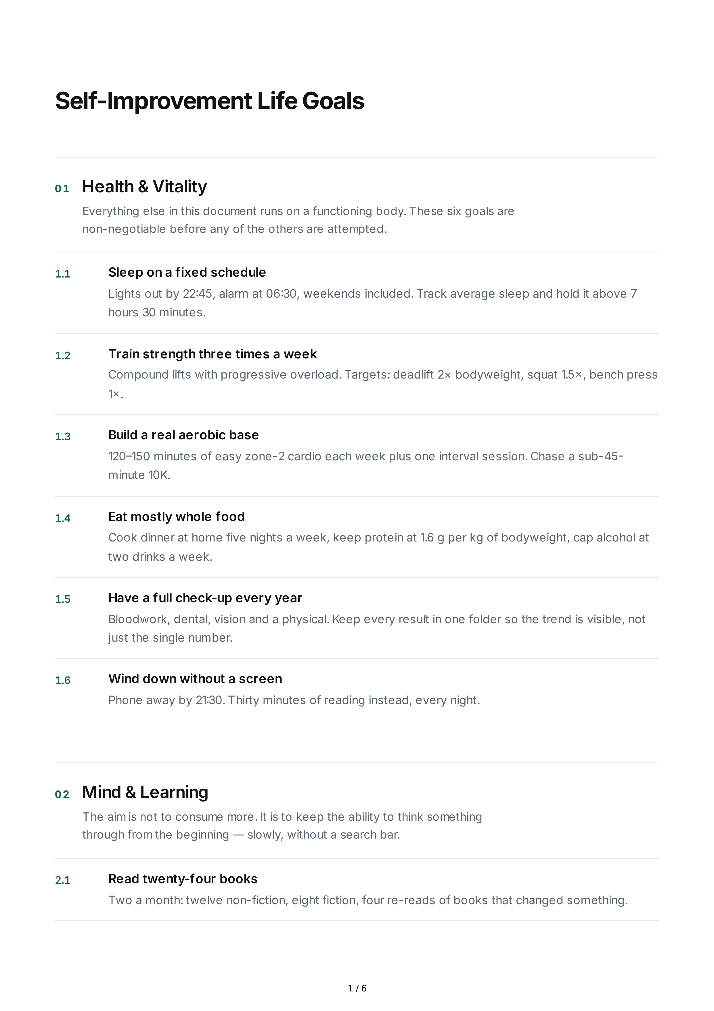 Self-Improvement Life Goals — page 1