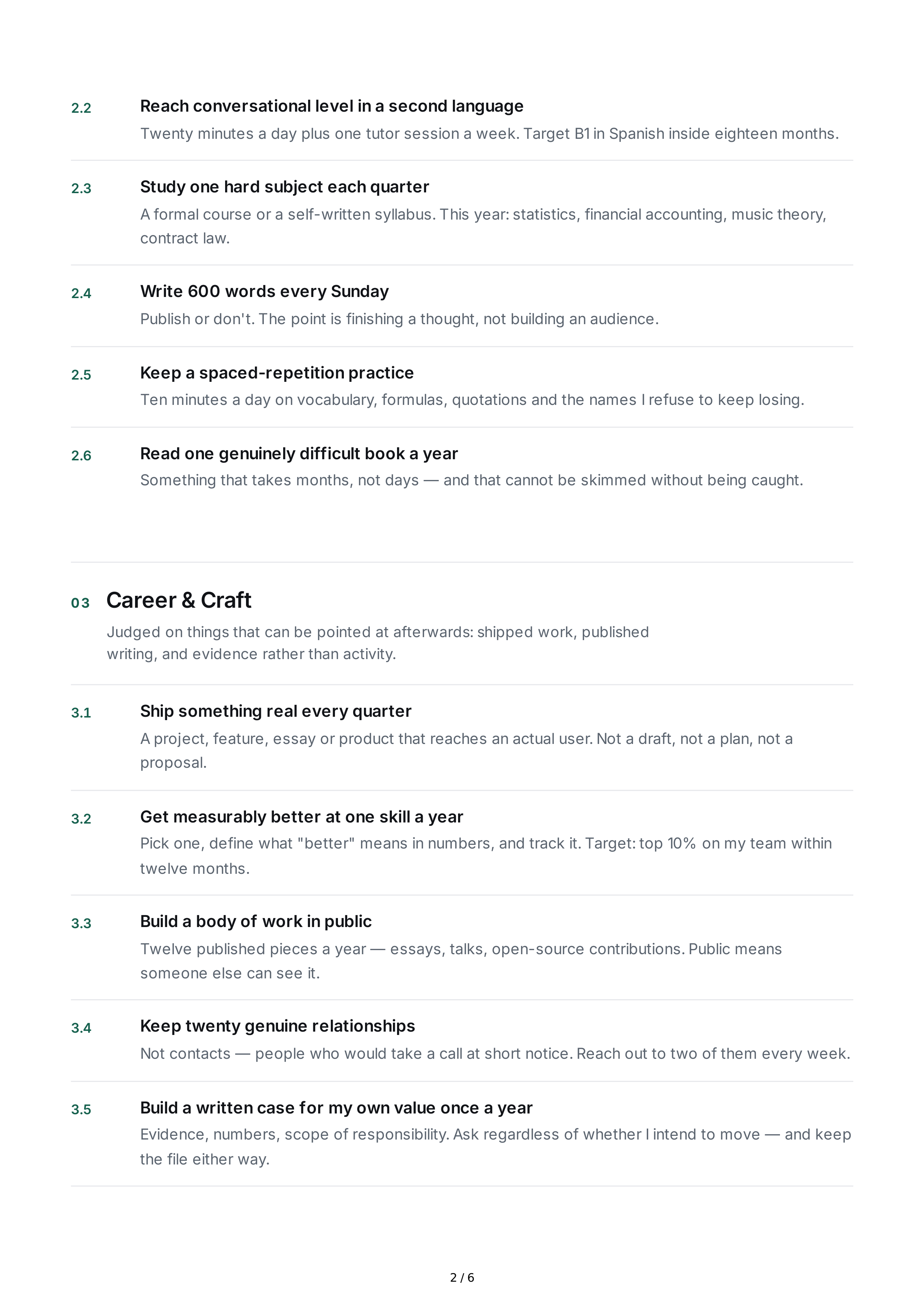 Self-Improvement Life Goals — page 2