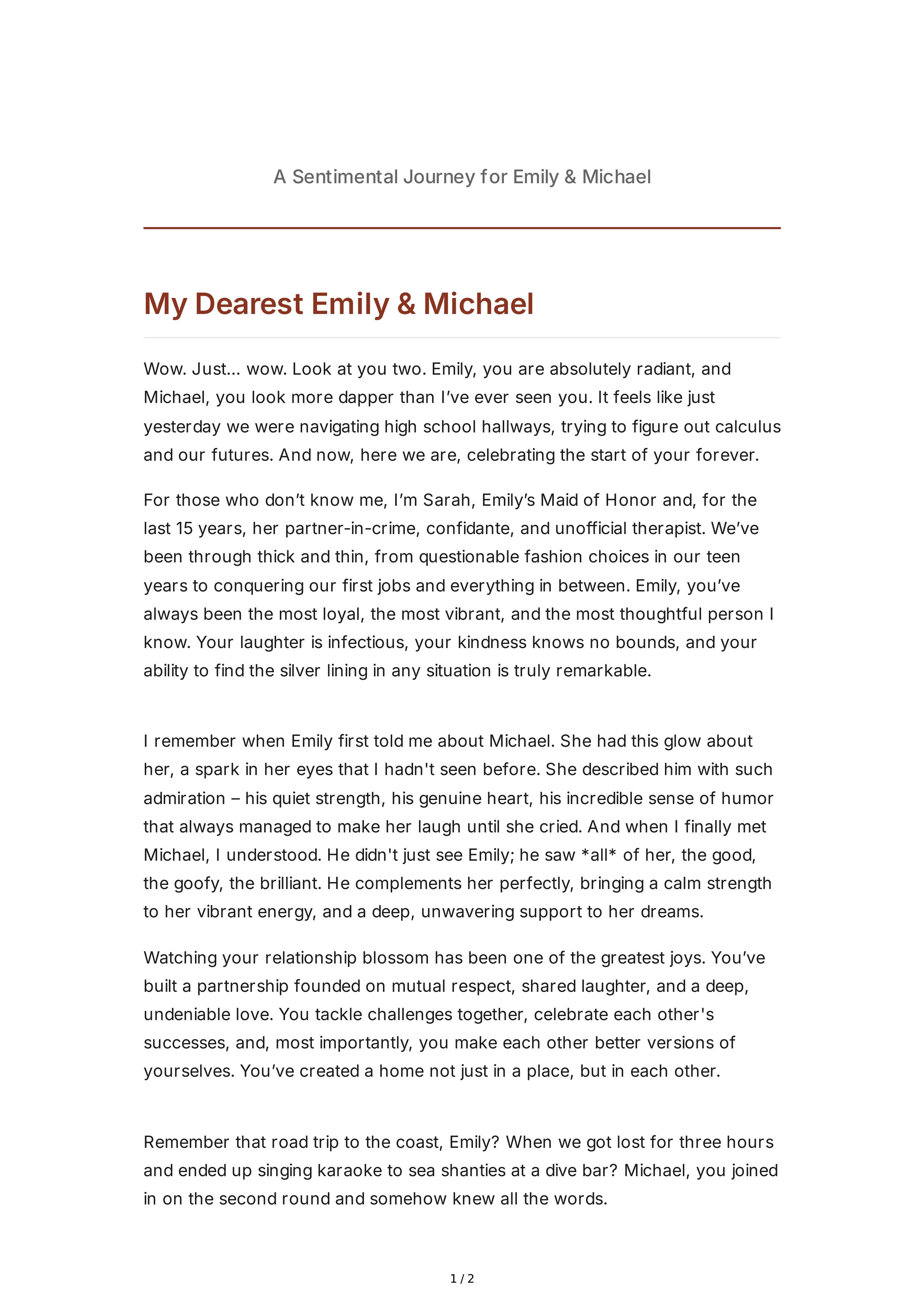 Sentimental Maid of Honor Speech — page 1
