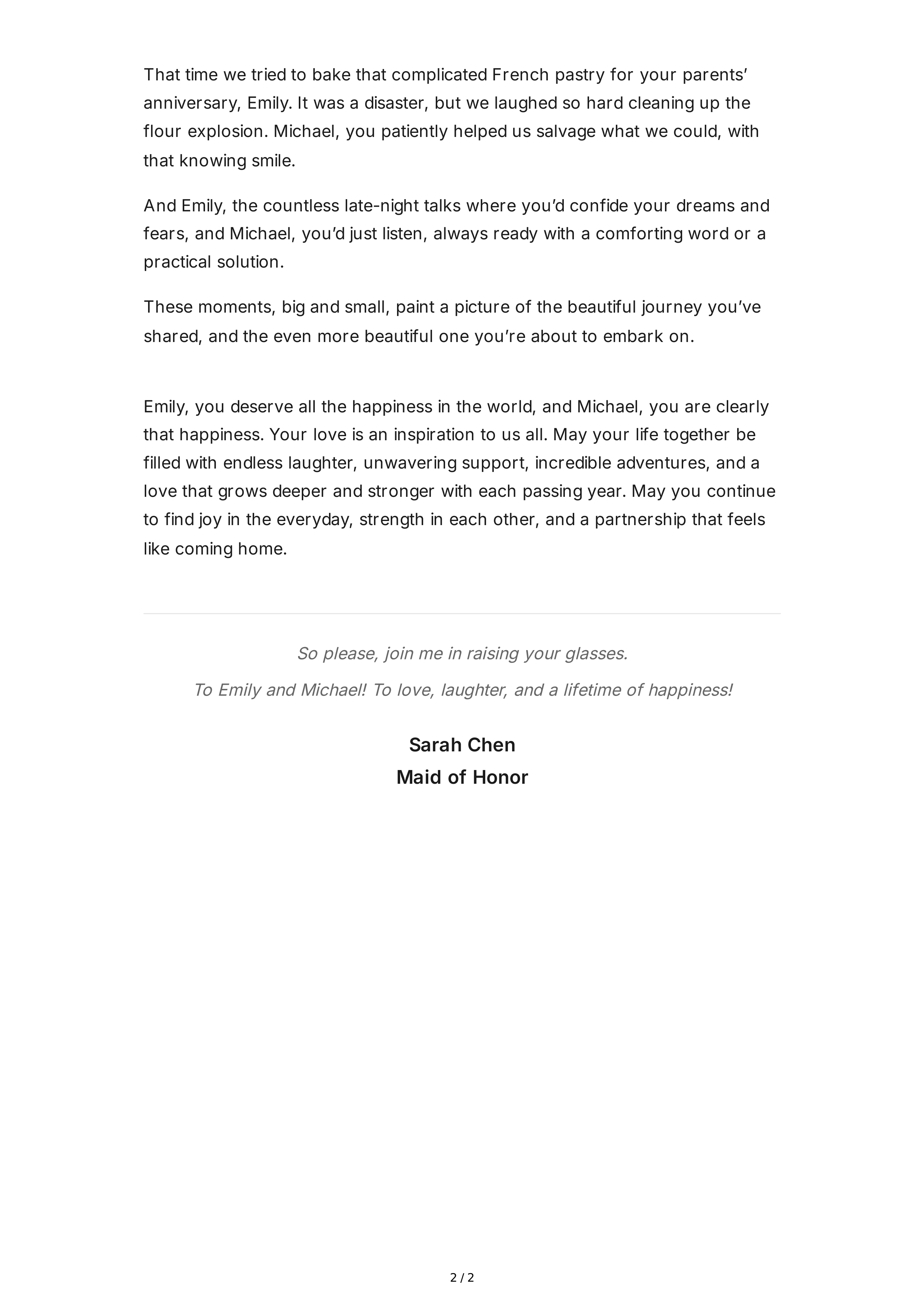 Sentimental Maid of Honor Speech — page 2