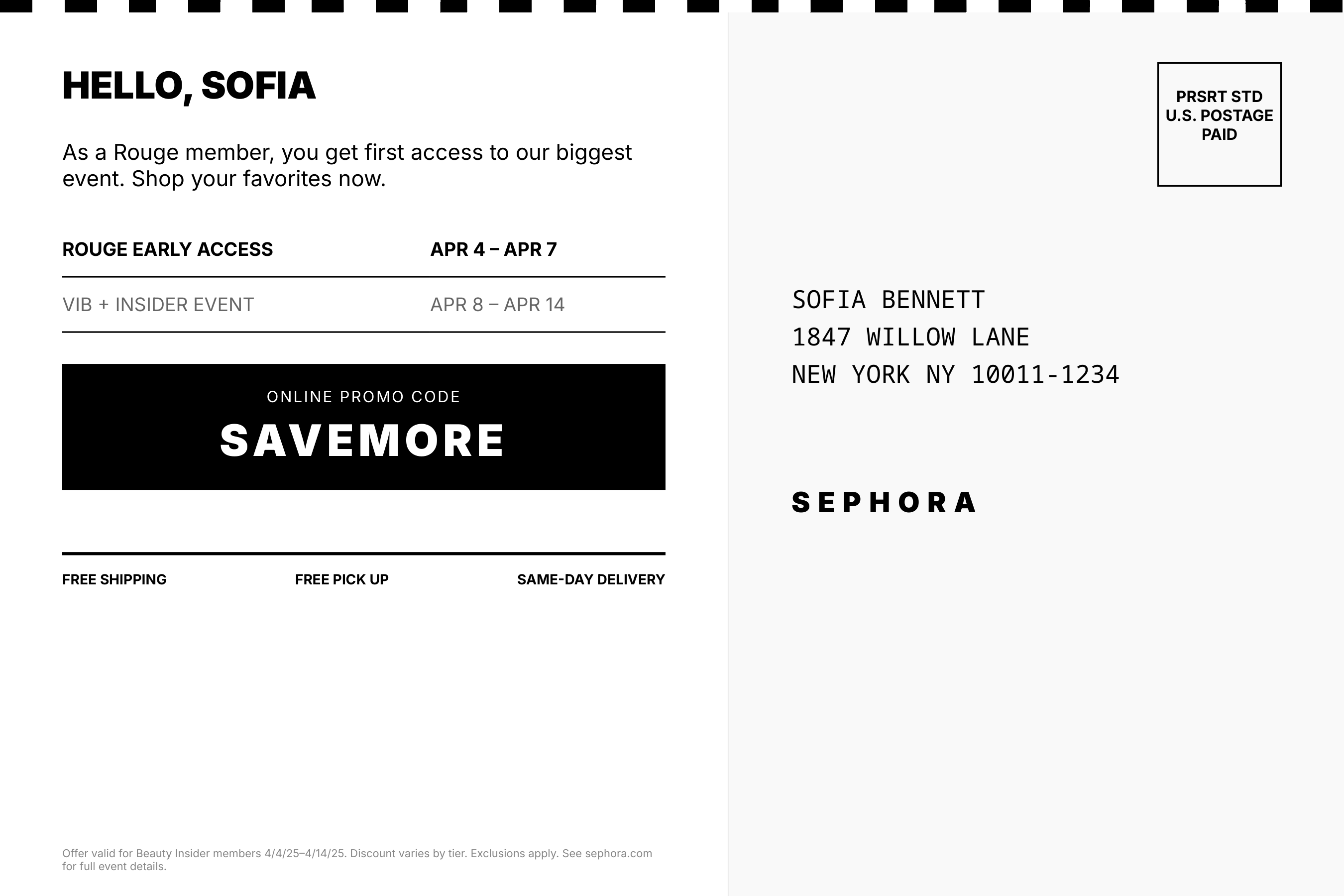 Sephora Beauty Insider Savings Event Invitation Postcard — page 2