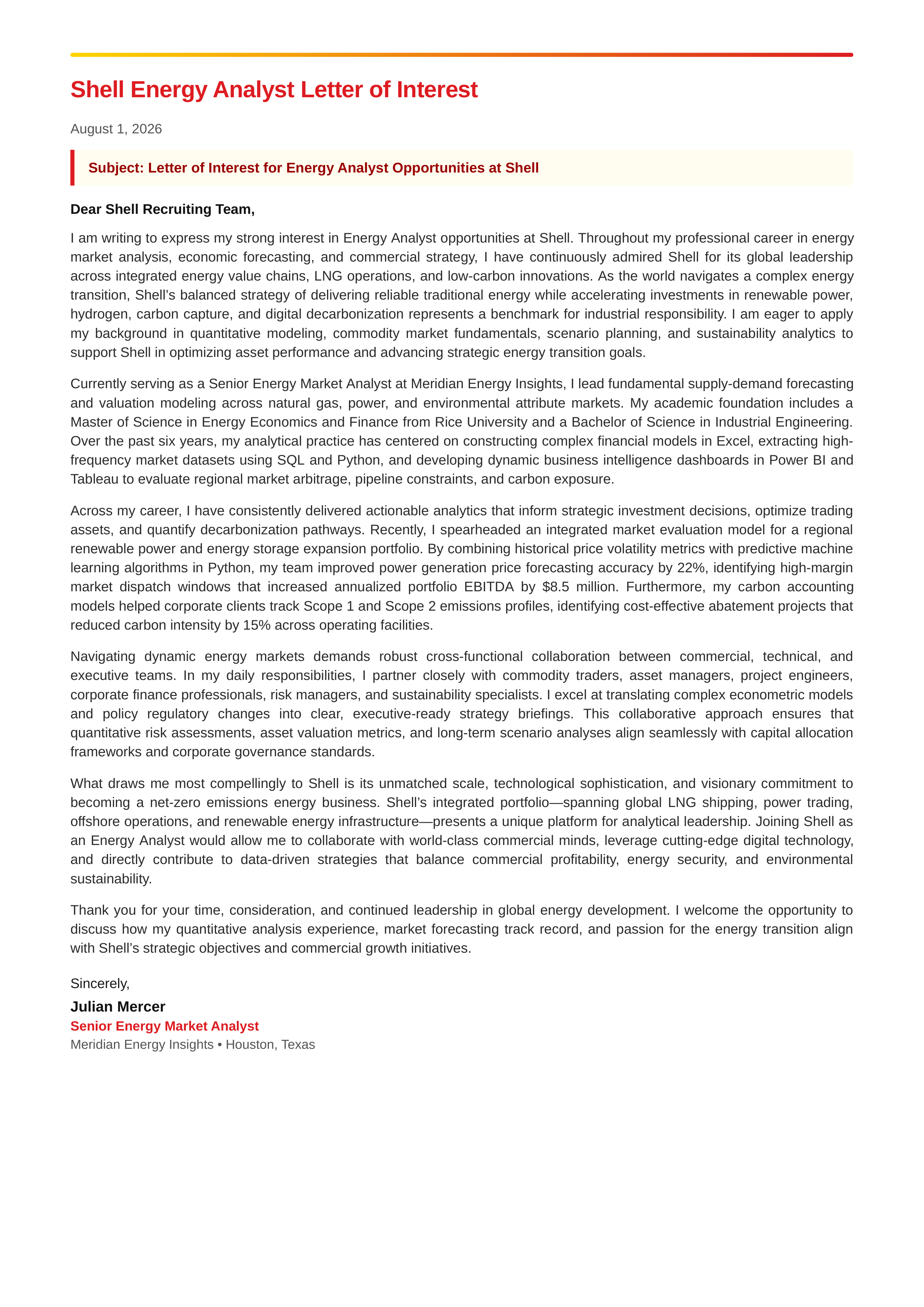 Shell Energy Analyst Letter of Interest — page 1