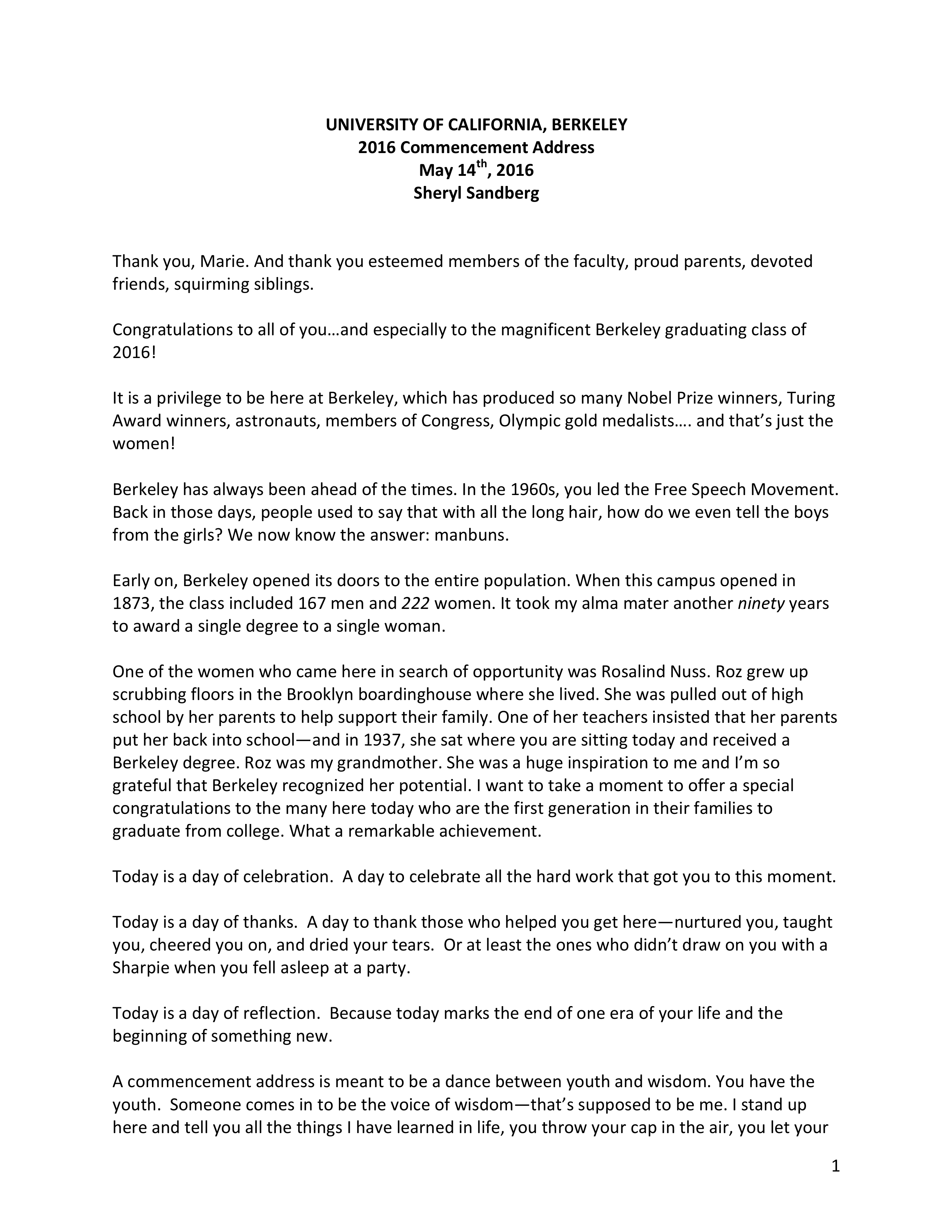 Sheryl Sandberg Berkeley Commencement Speech — page 1