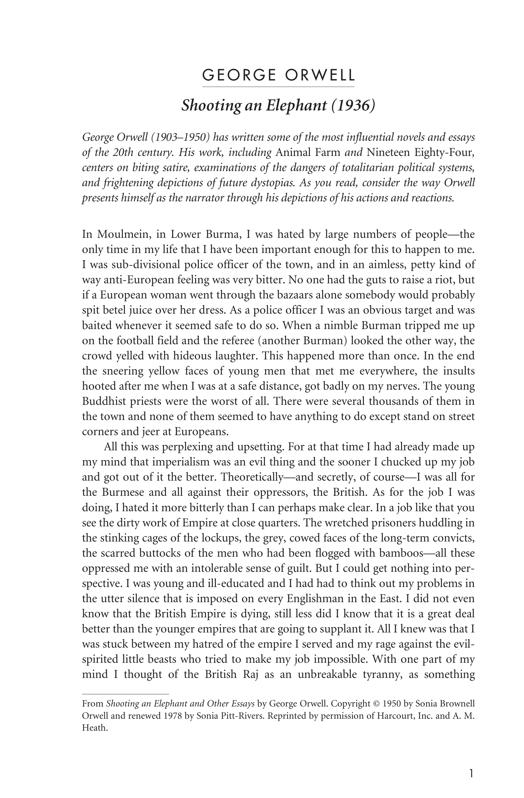 Shooting an Elephant Essay — page 1