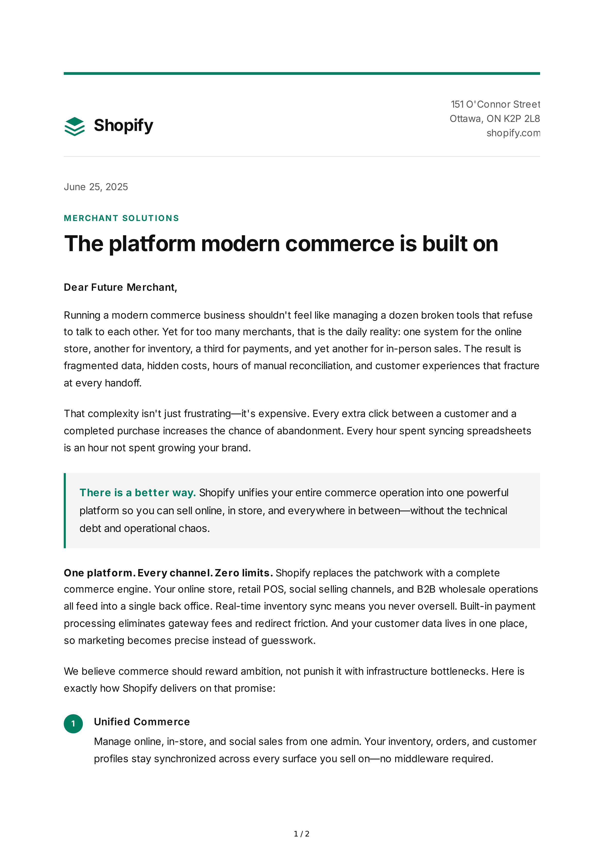 Shopify Sales Letter — page 1