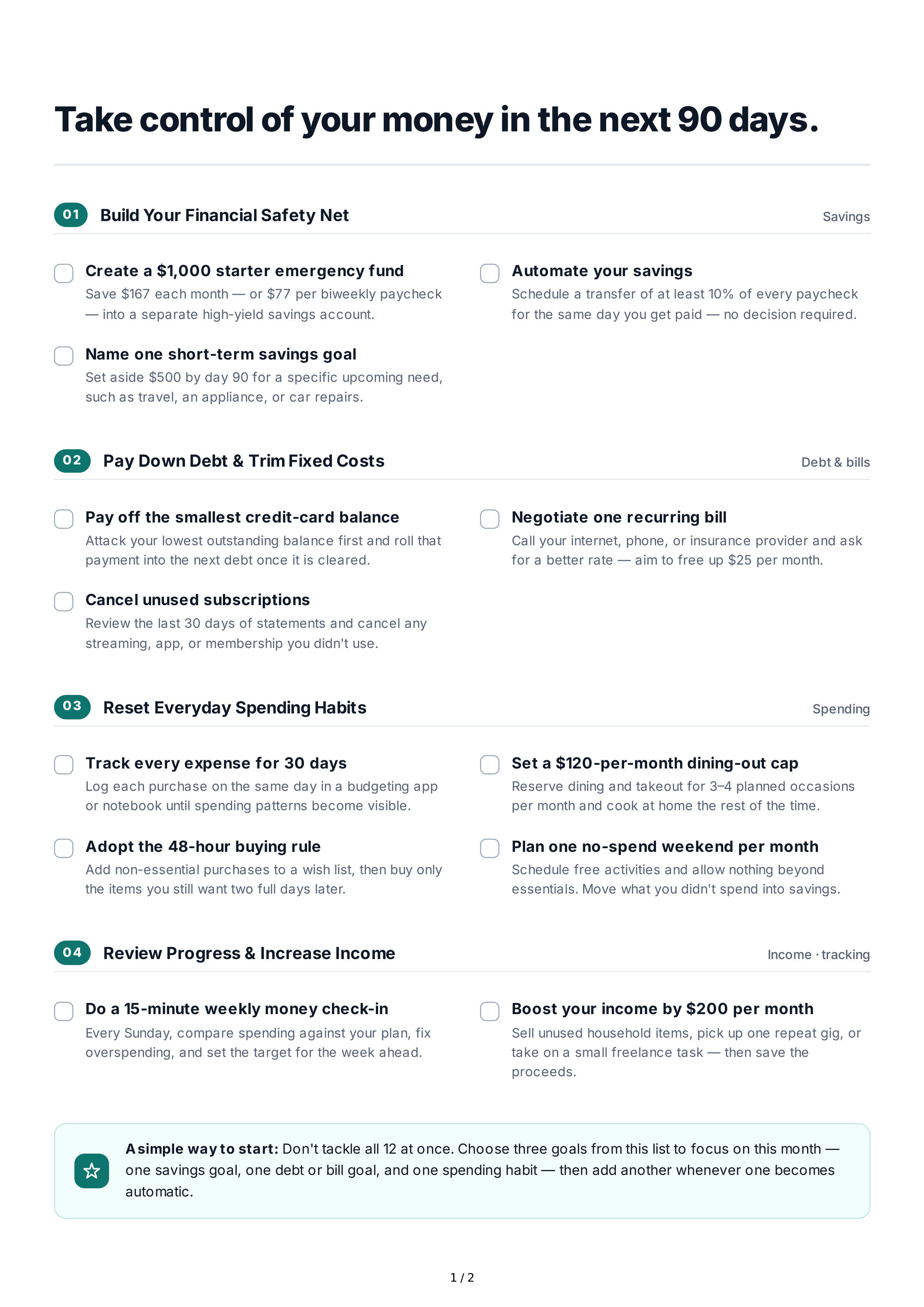 Short-Term Budgeting Goals — page 1