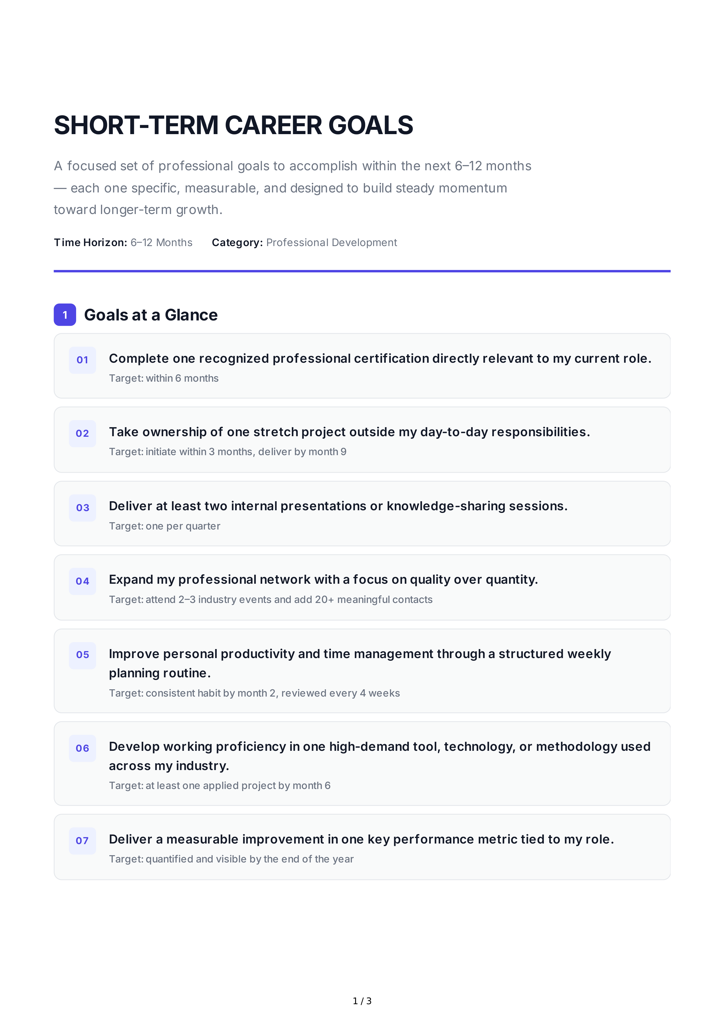 Short-Term Career Goals — page 1