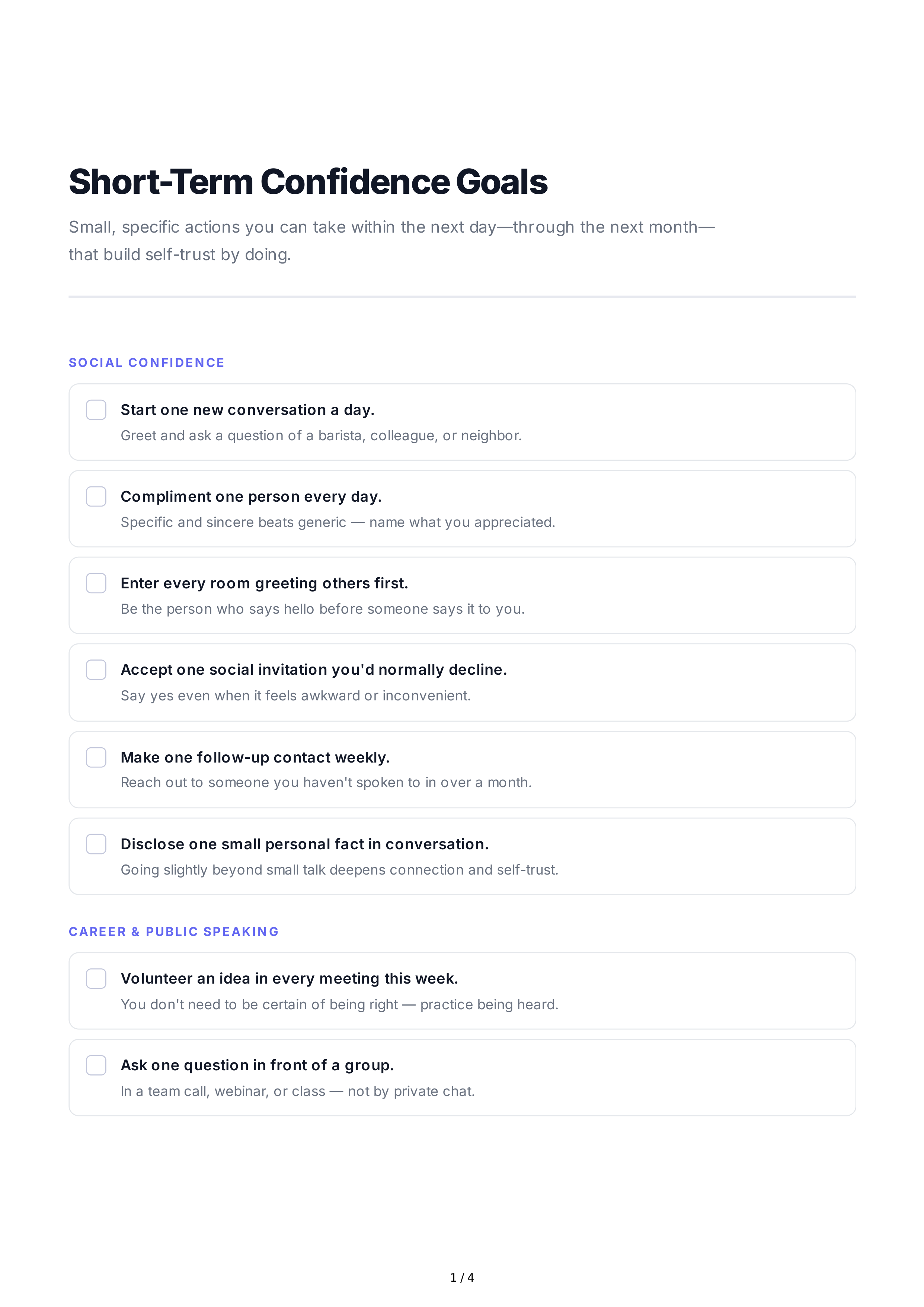 Short-Term Confidence Goals — page 1