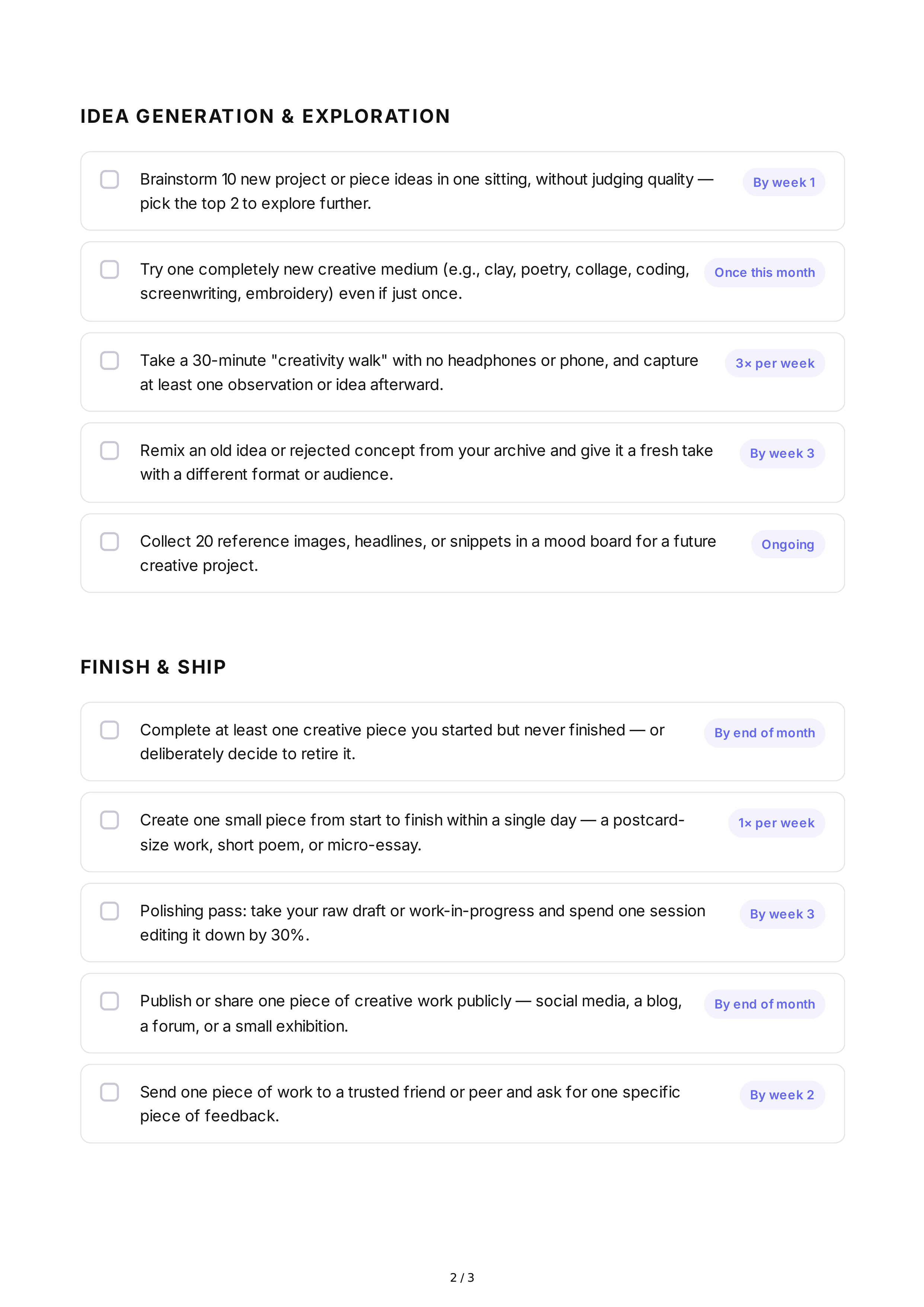 Short-Term Creativity Goals — page 2
