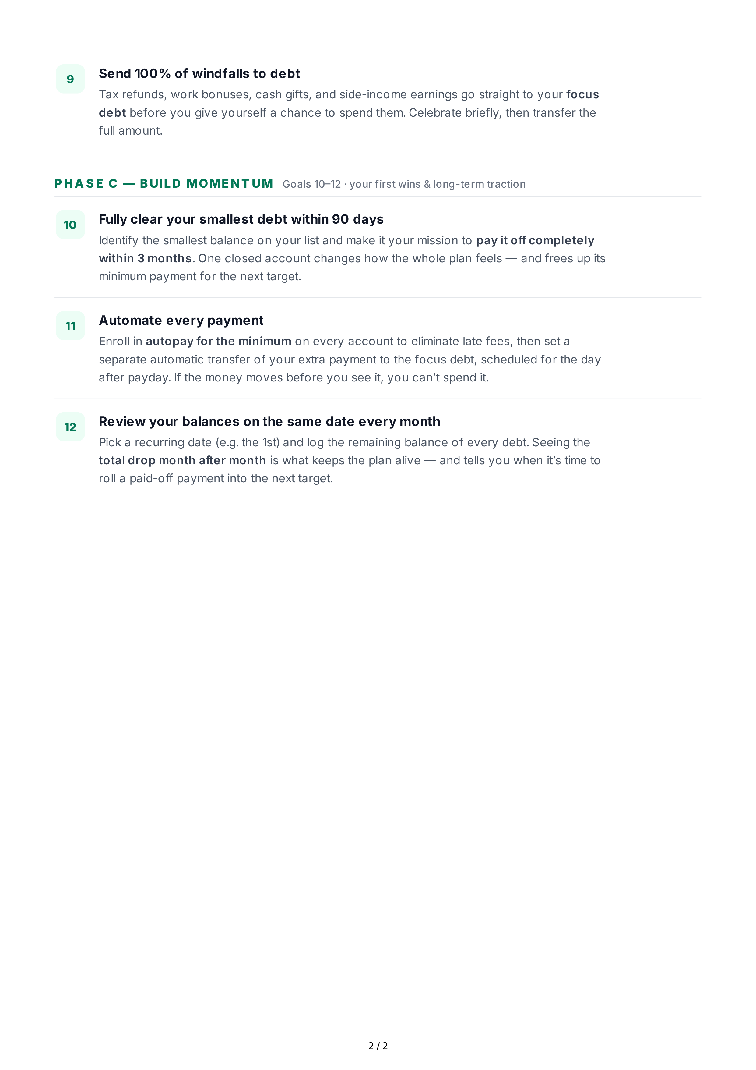 Short-Term Debt Reduction Goals — page 2
