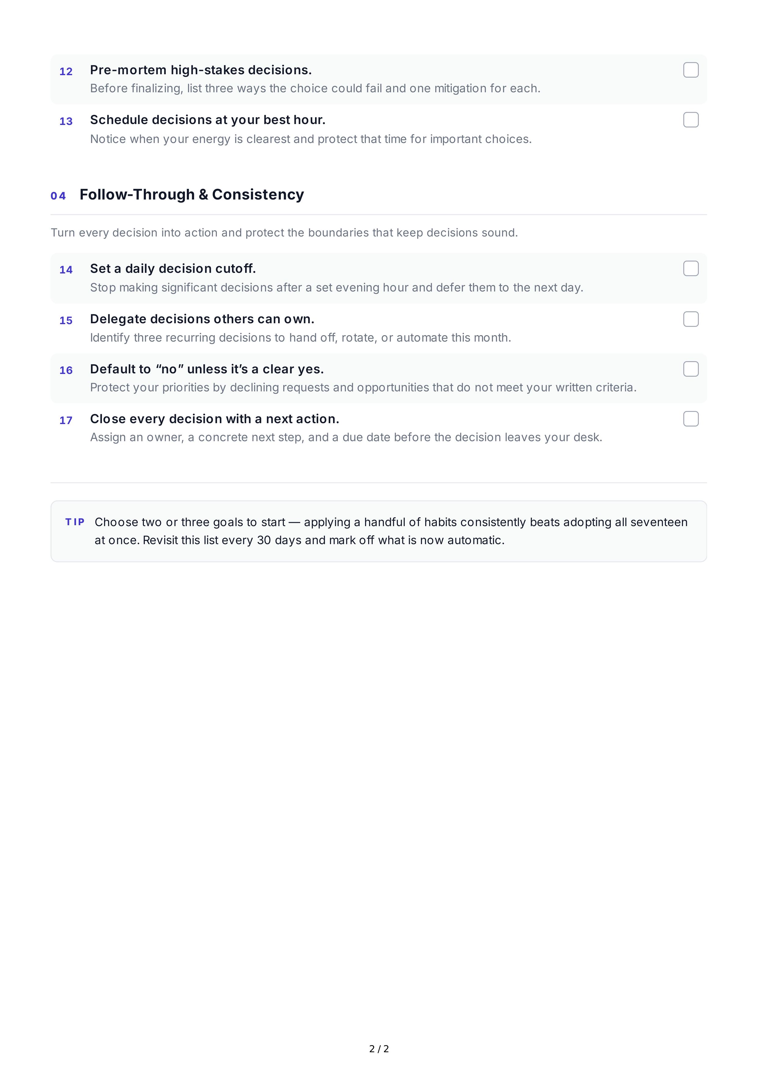 Short-Term Decision-Making Goals — page 2