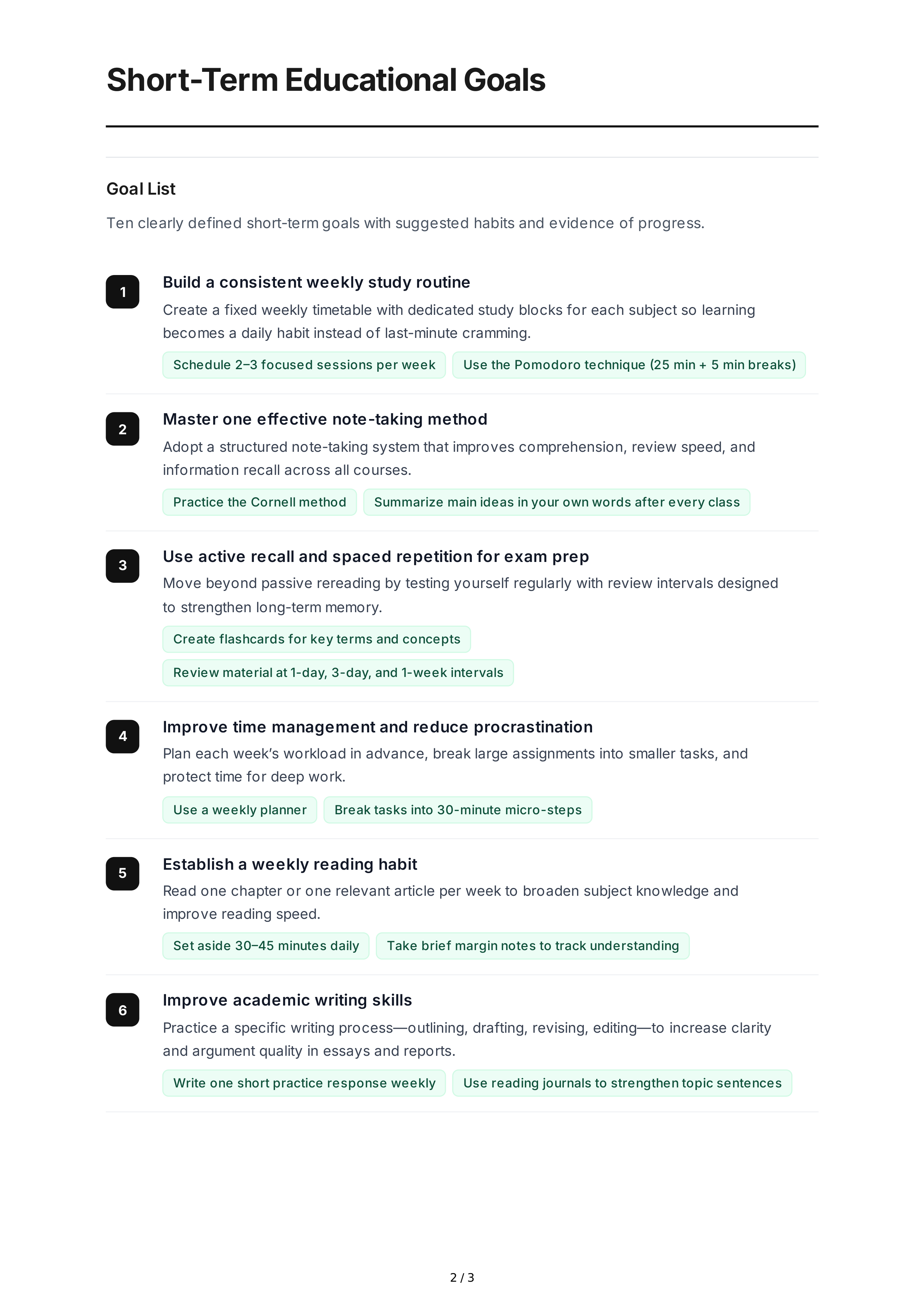 Short-Term Educational Goals — page 2