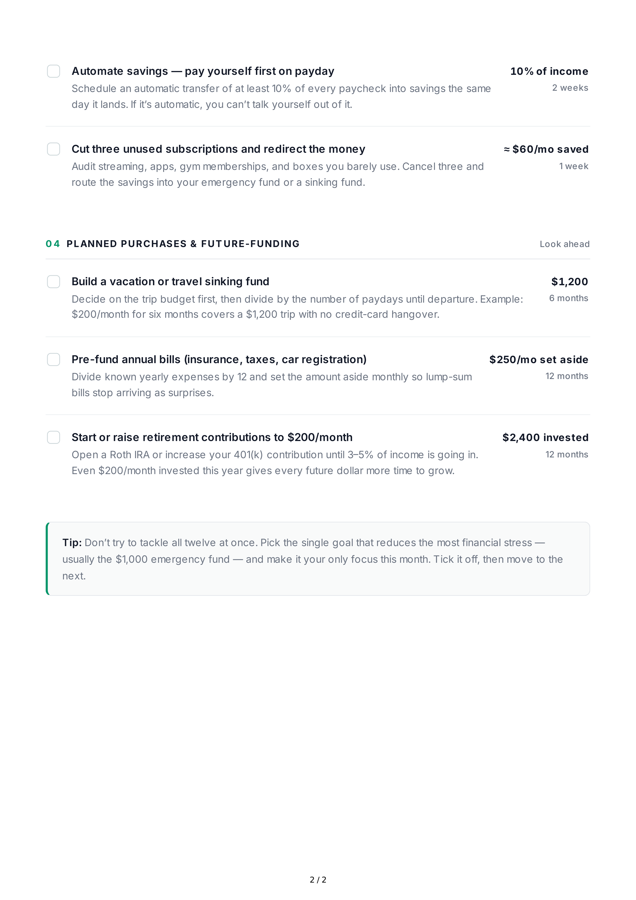 Short-Term Financial Goals — page 2