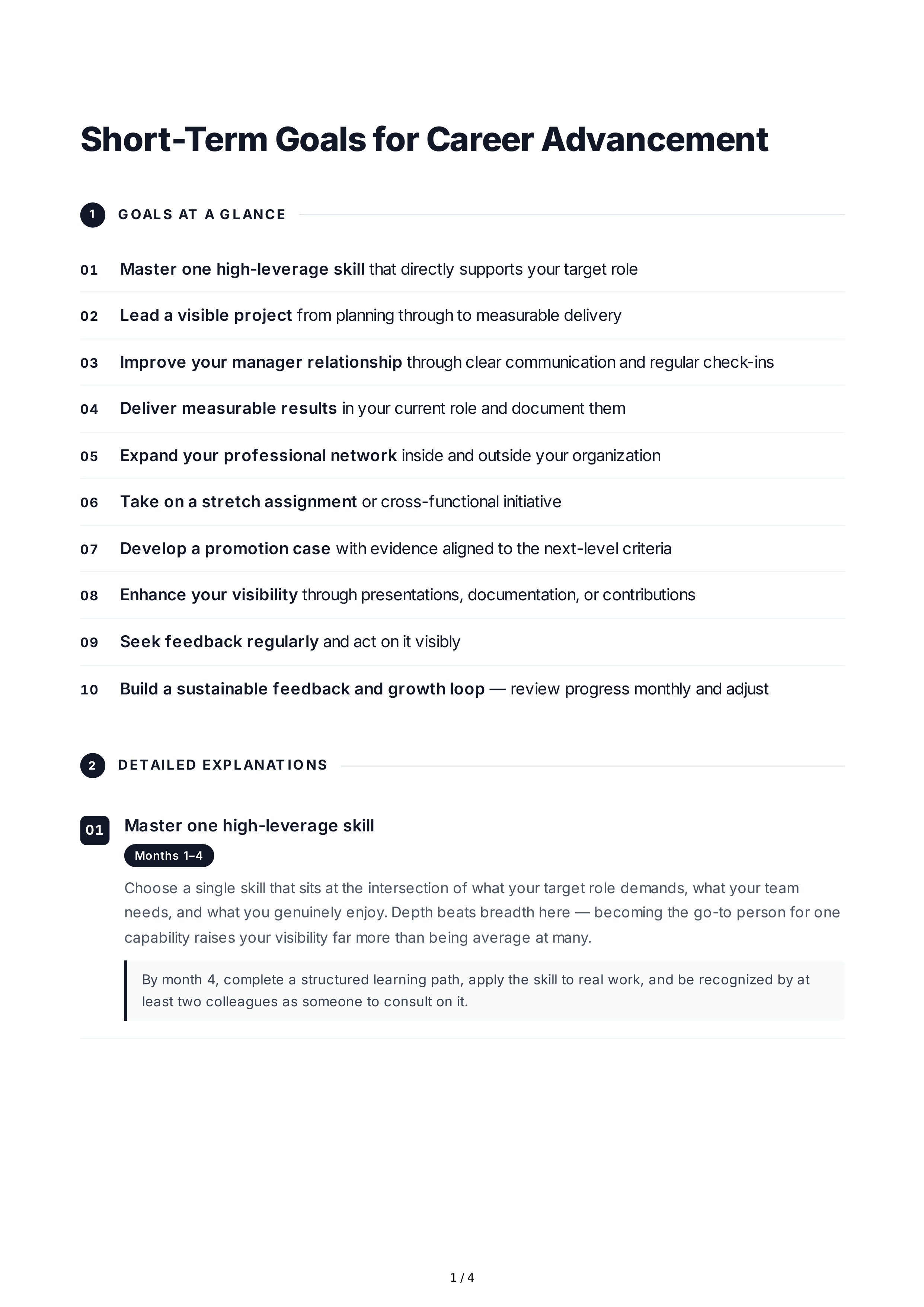 Short-Term Goals for Career Advancement — page 1